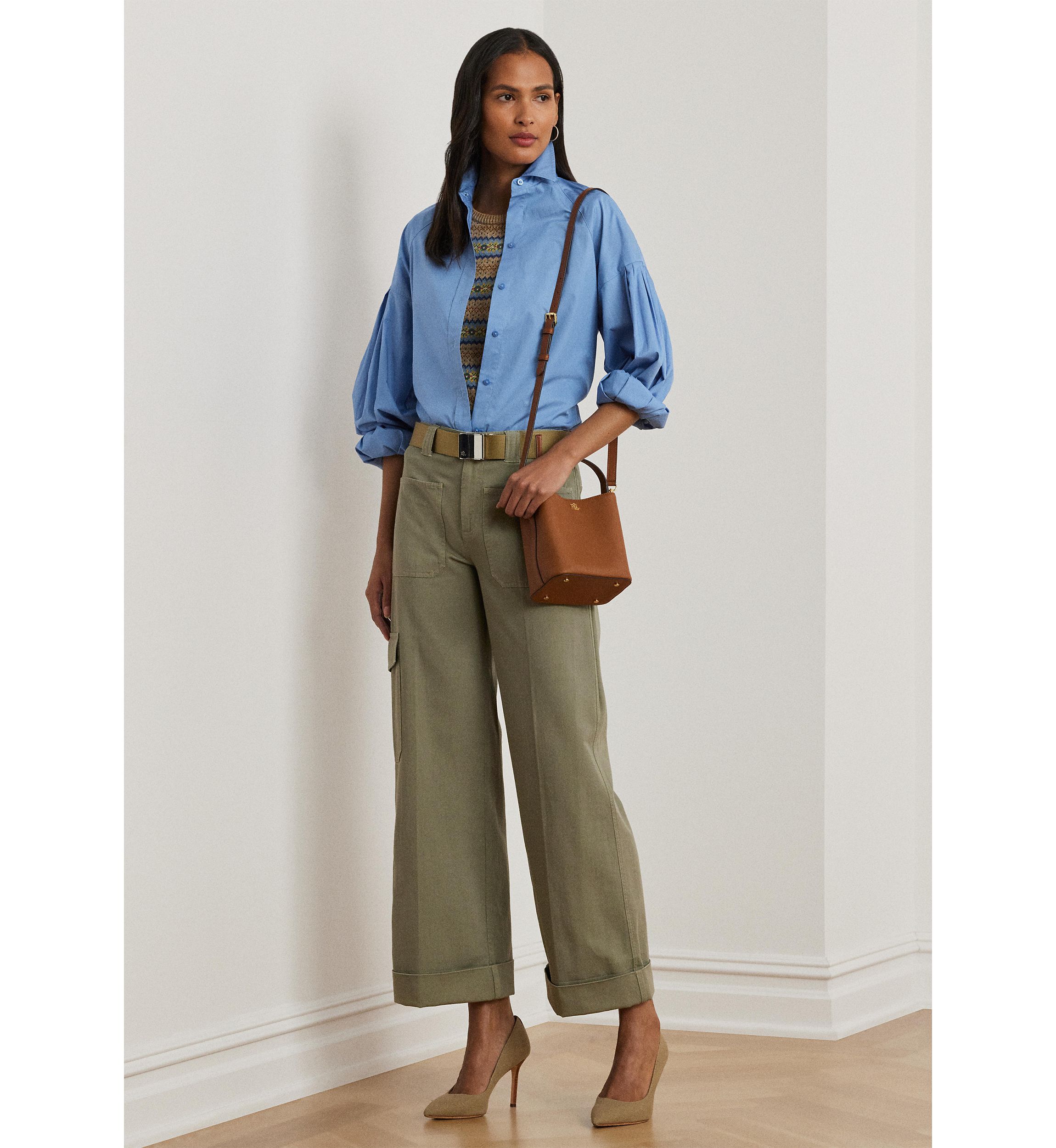 Womens Cotton Poplin Blouson-Sleeve Shirt