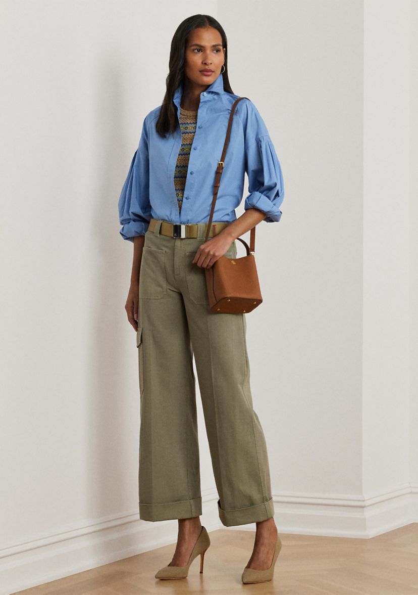 Womens Cotton Poplin Blouson-Sleeve Shirt