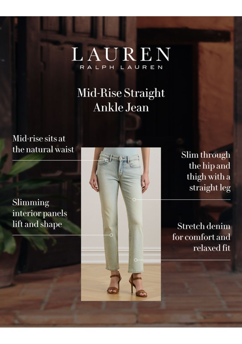 Womens Mid-Rise Straight Ankle Jeans