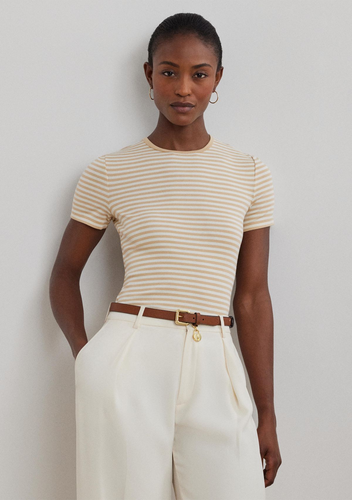 Striped Stretch Cotton Crew Neck T-Shirt