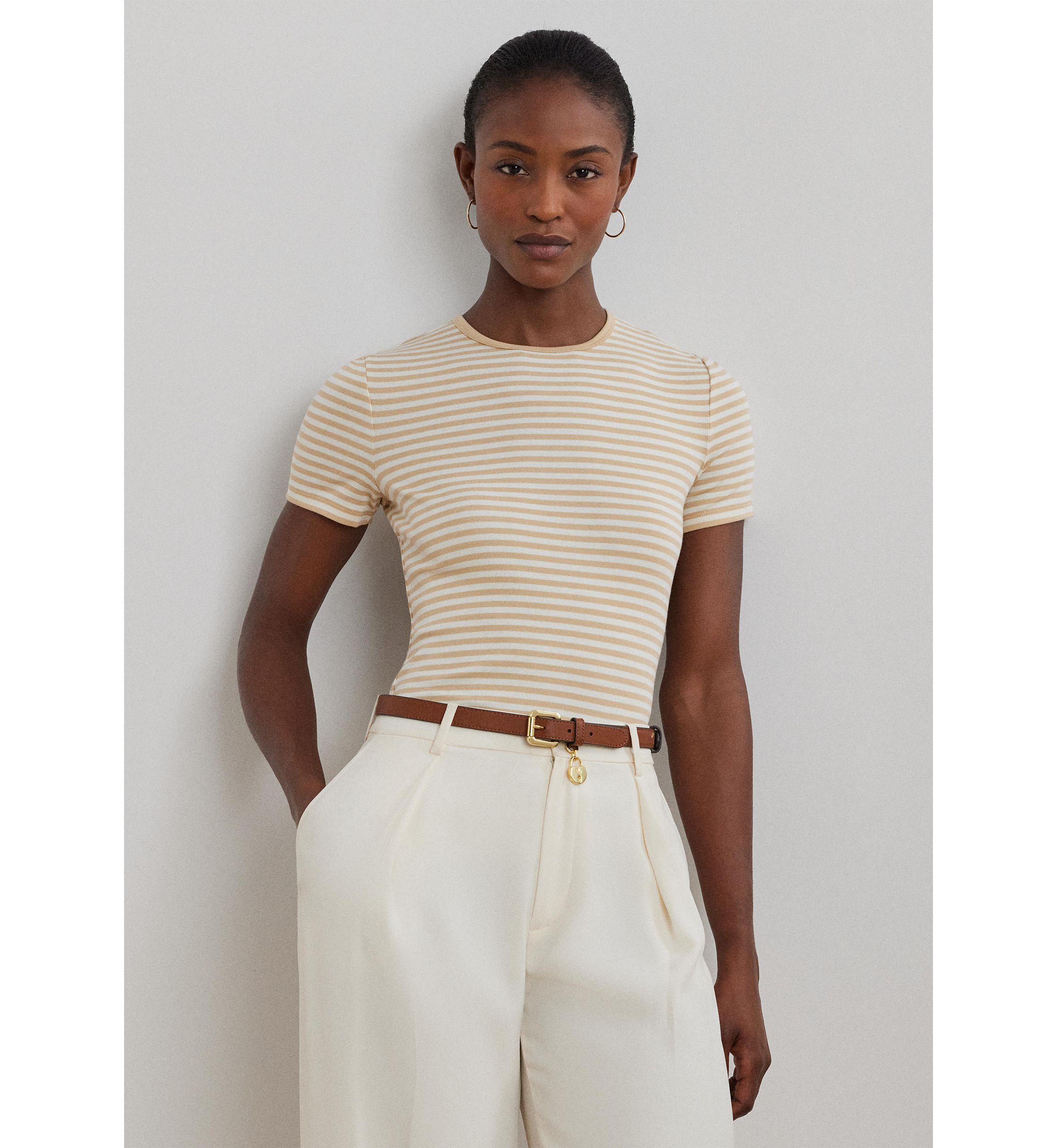 Striped Stretch Cotton Crew Neck T-Shirt