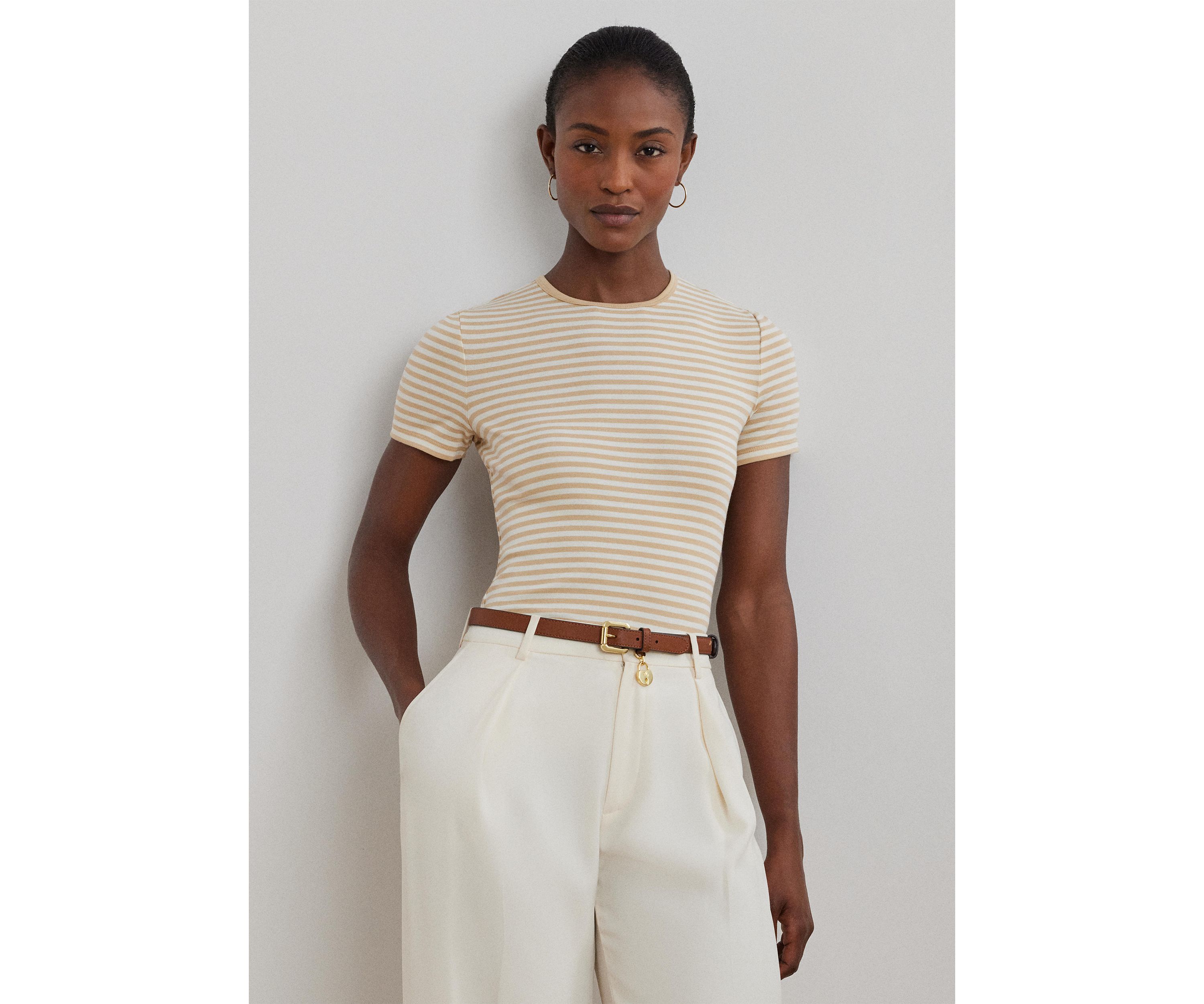 Striped Stretch Cotton Crew Neck T-Shirt