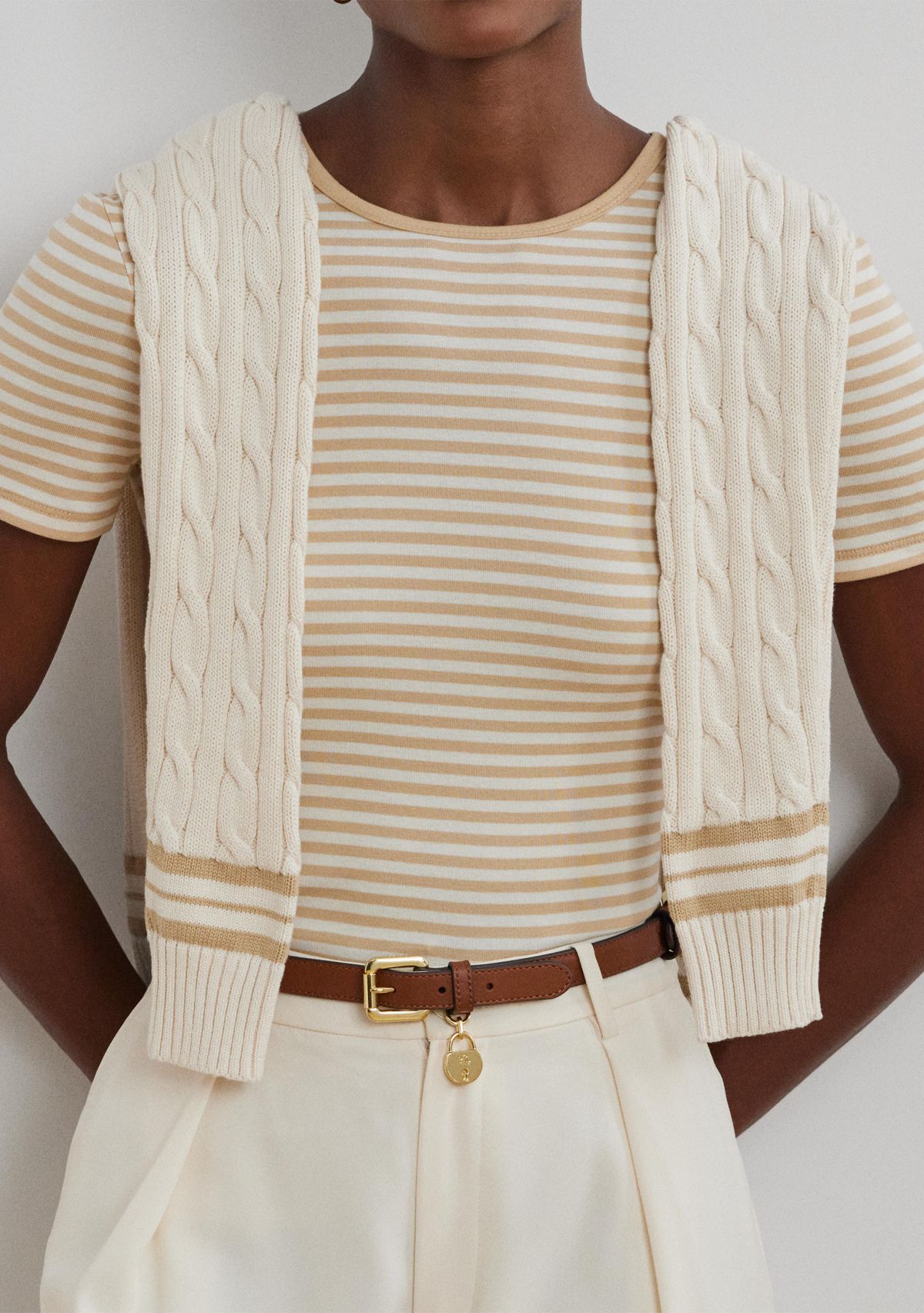 Striped Stretch Cotton Crew Neck T-Shirt