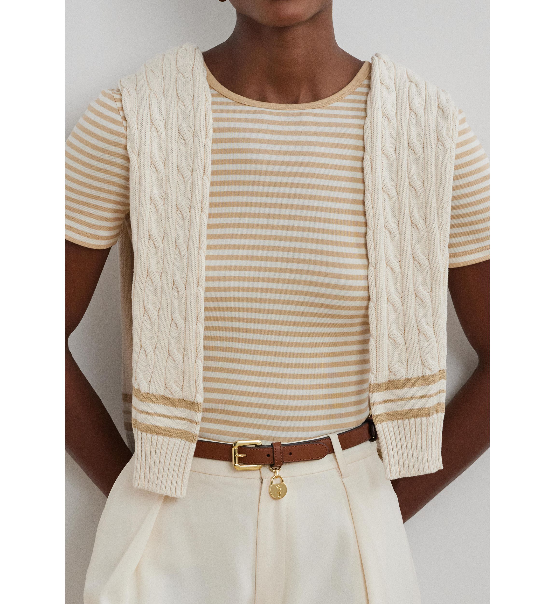 Striped Stretch Cotton Crew Neck T-Shirt