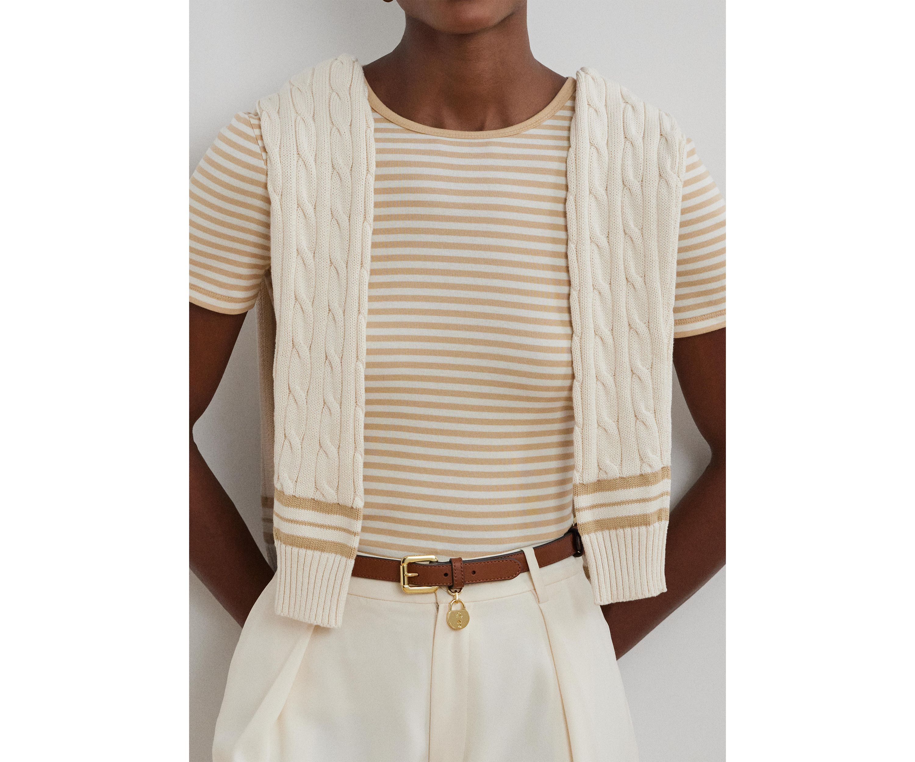 Striped Stretch Cotton Crew Neck T-Shirt