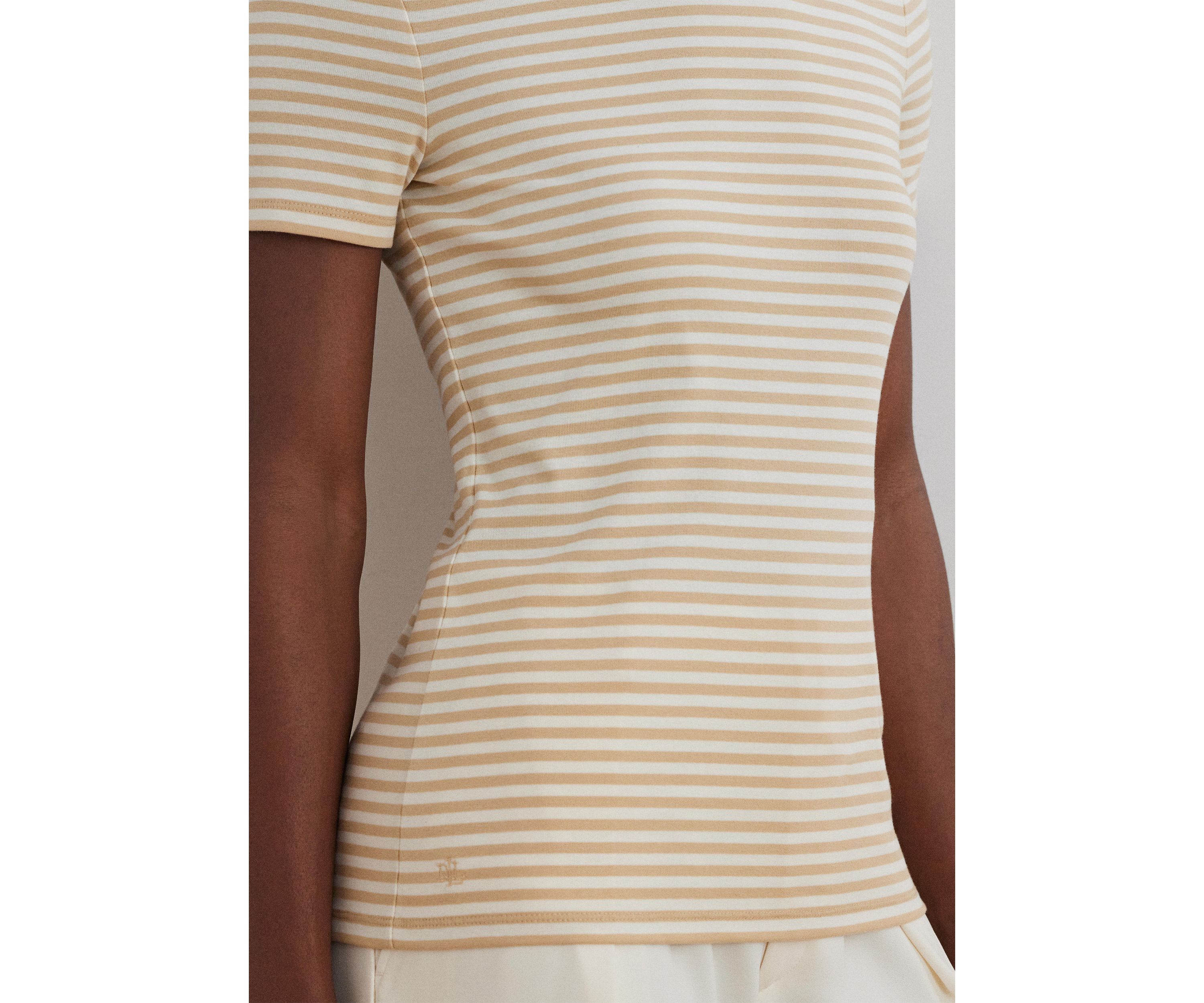 Striped Stretch Cotton Crew Neck T-Shirt