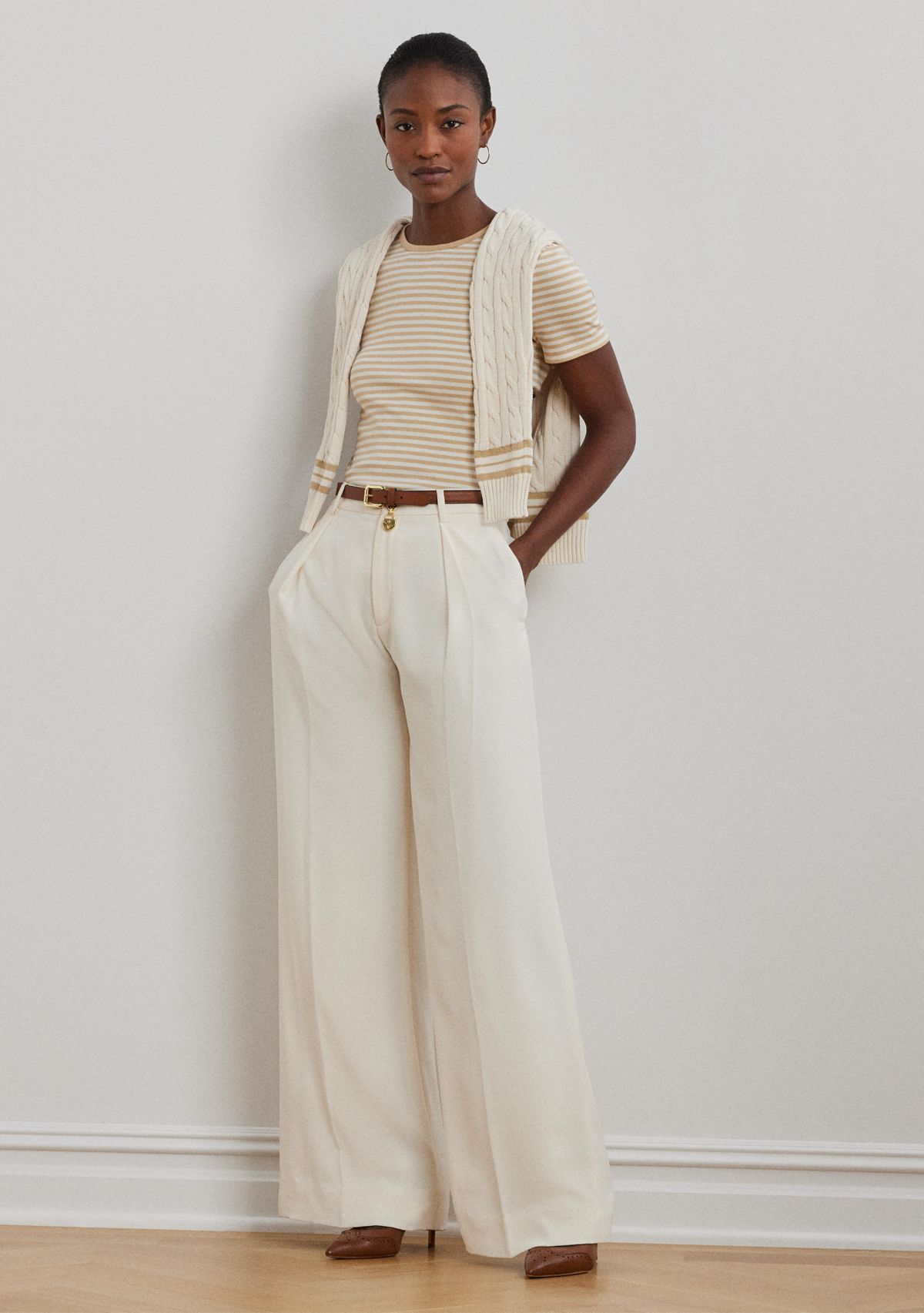 Striped Stretch Cotton Crew Neck T-Shirt