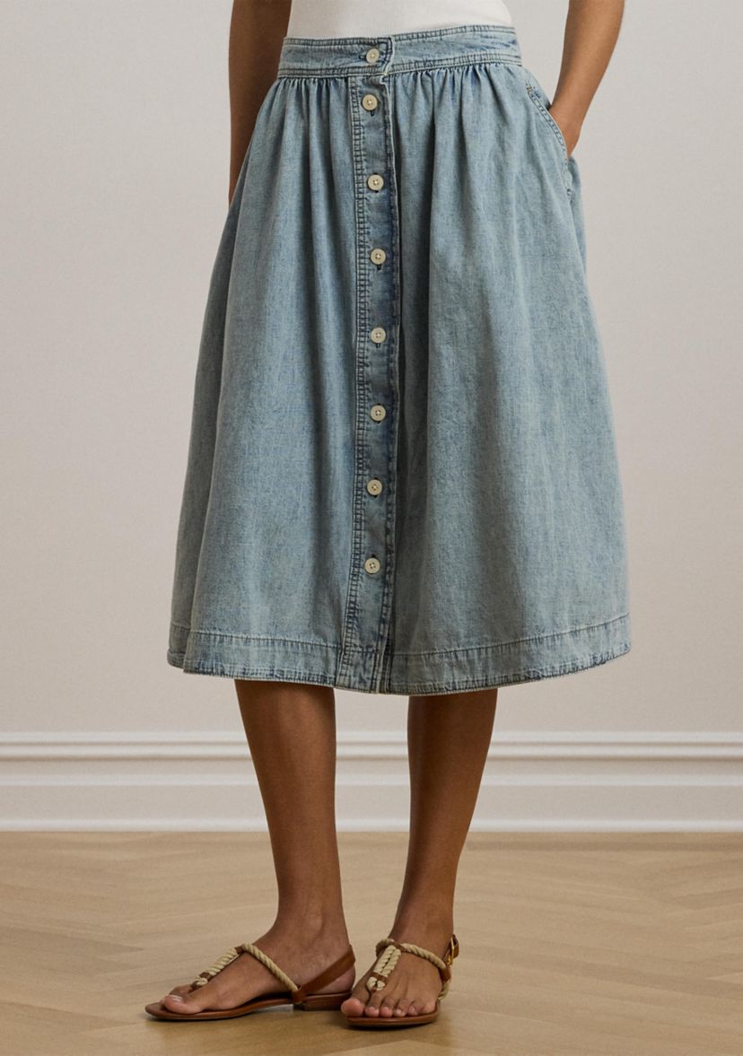 Button Front Denim Skirt