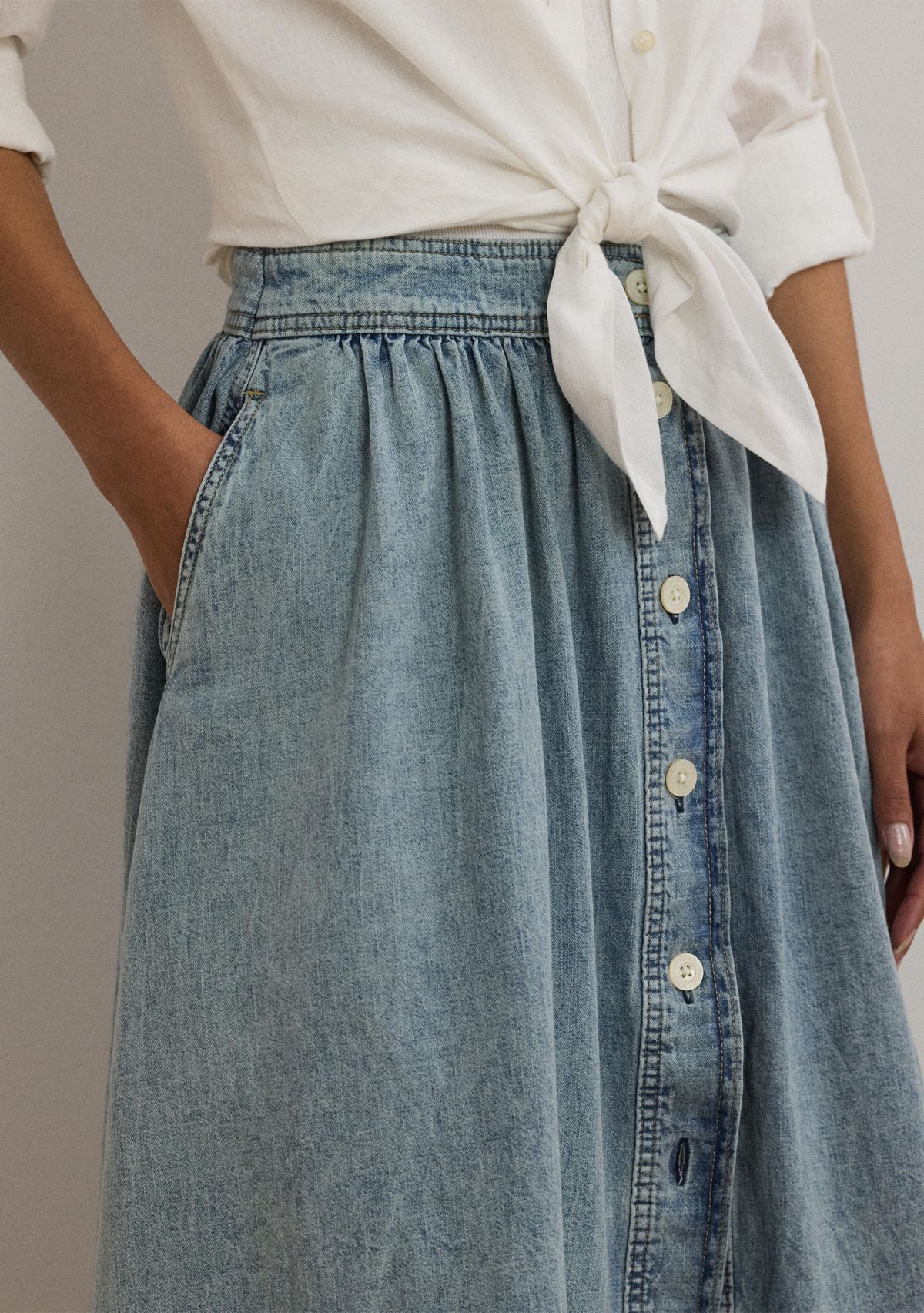 Button Front Denim Skirt