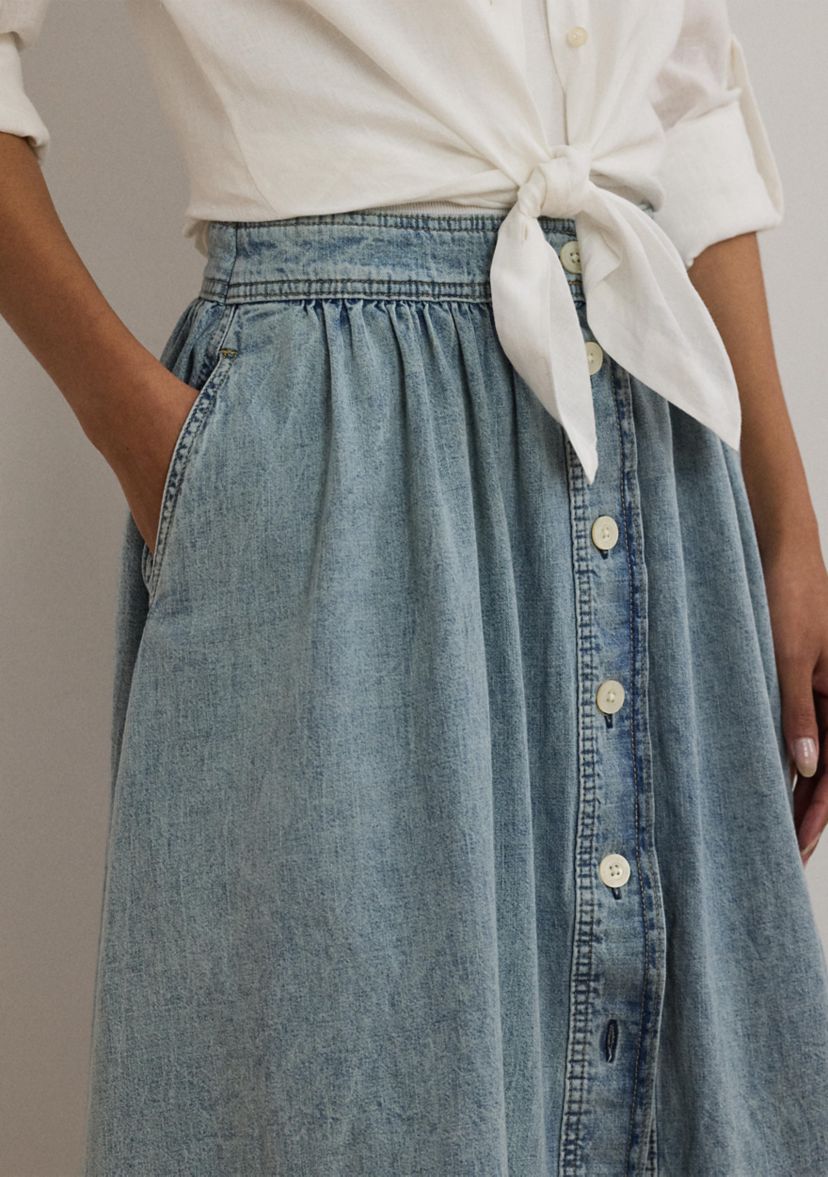 Button Front Denim Skirt