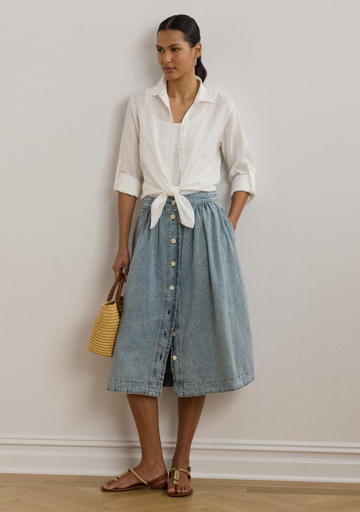 Button Front Denim Skirt