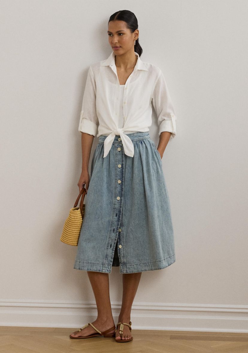 Button Front Denim Skirt