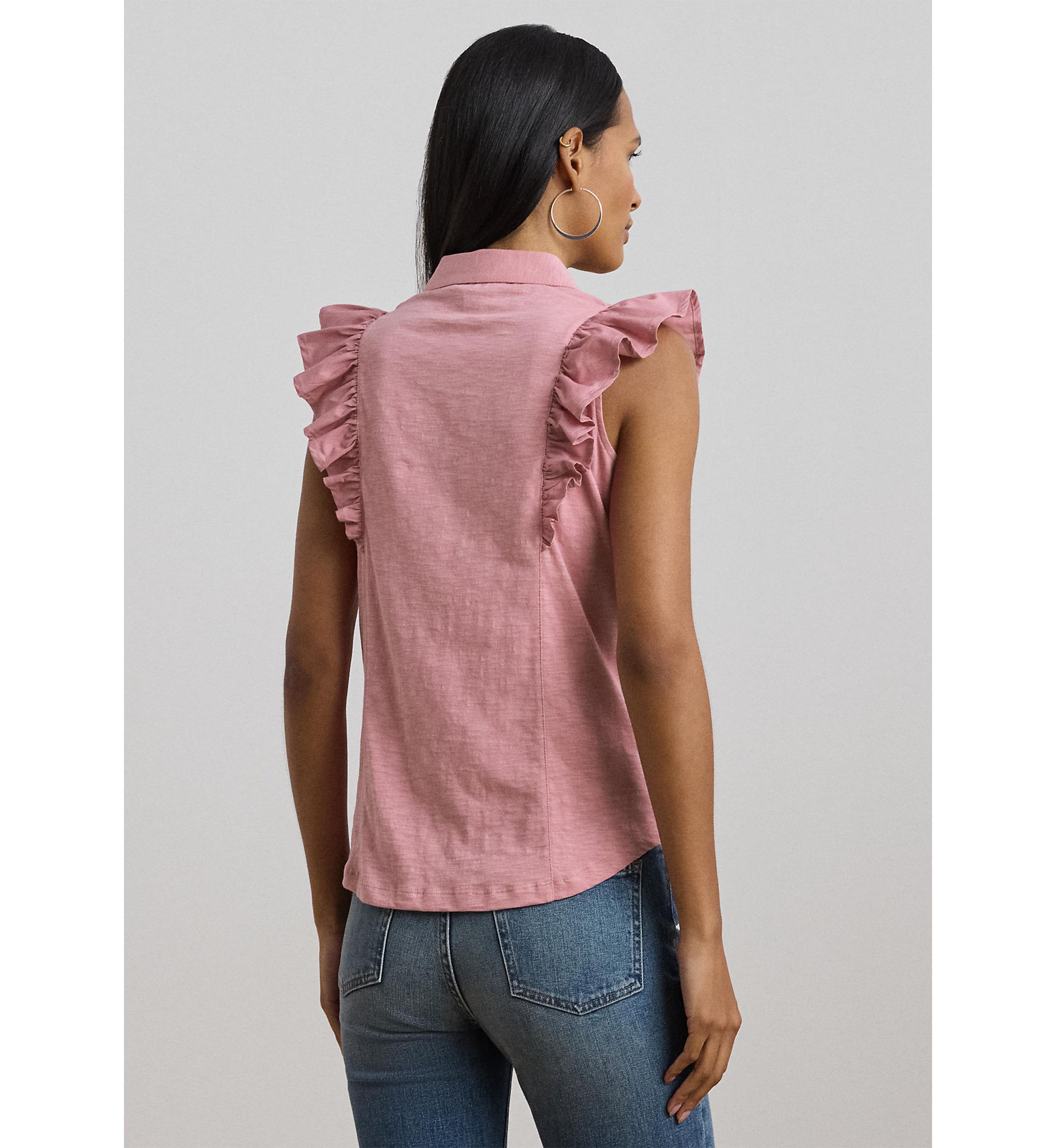 Ruffle Trim Jersey Sleeveless Shirt