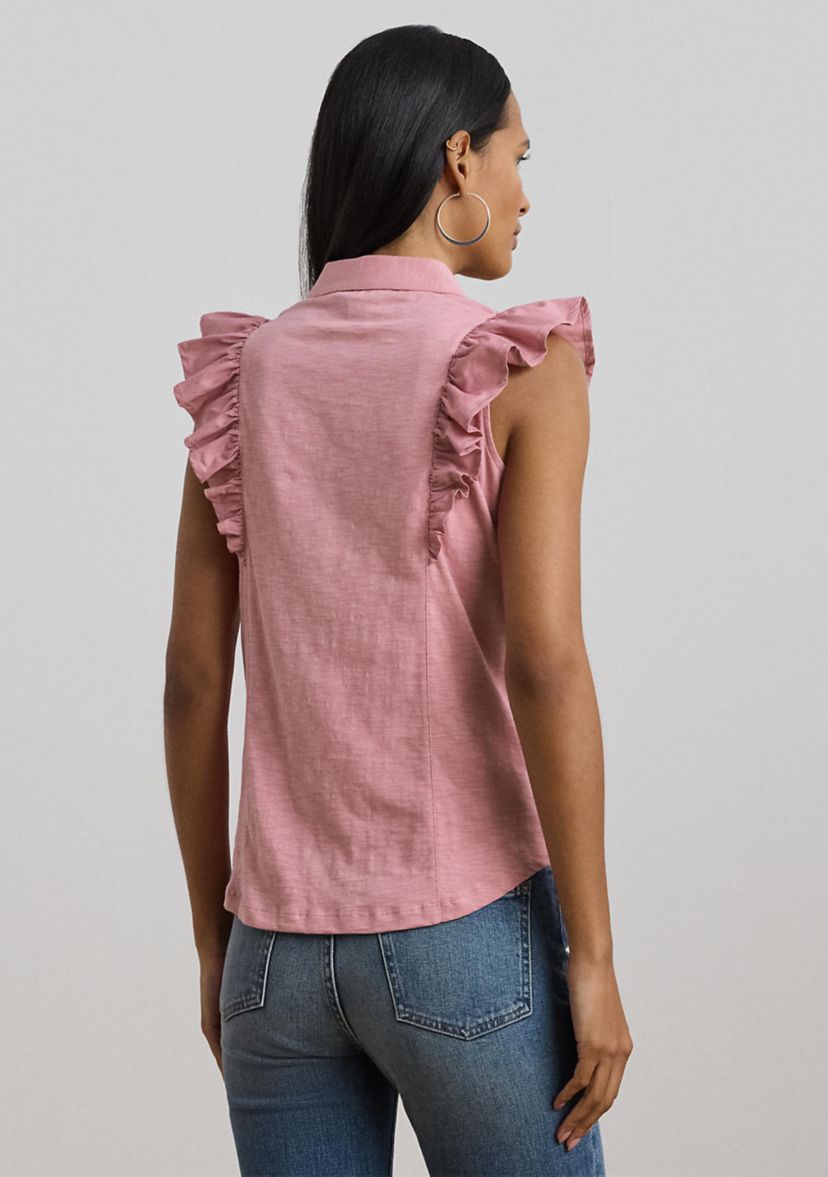 Ruffle Trim Jersey Sleeveless Shirt
