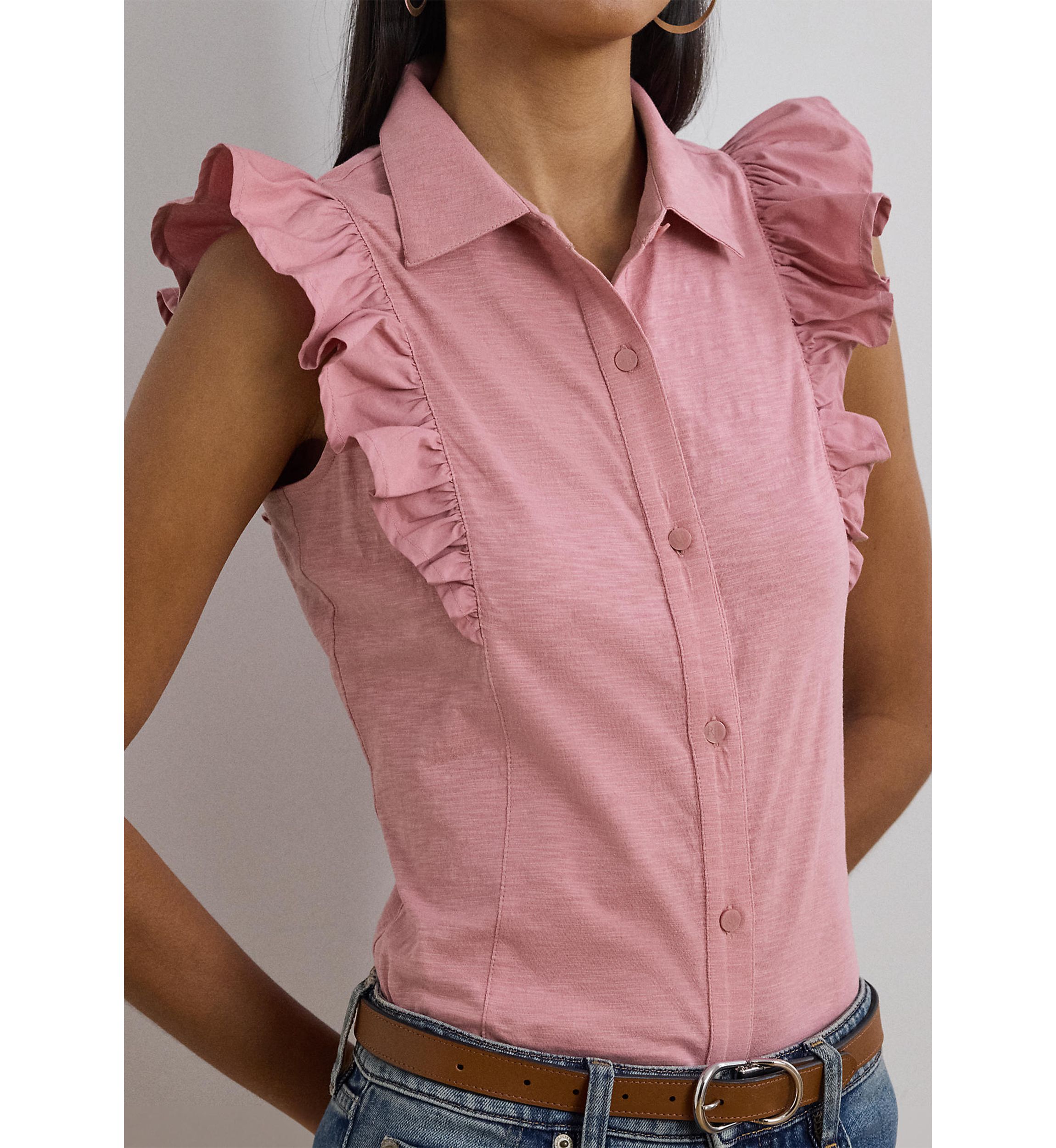 Ruffle Trim Jersey Sleeveless Shirt