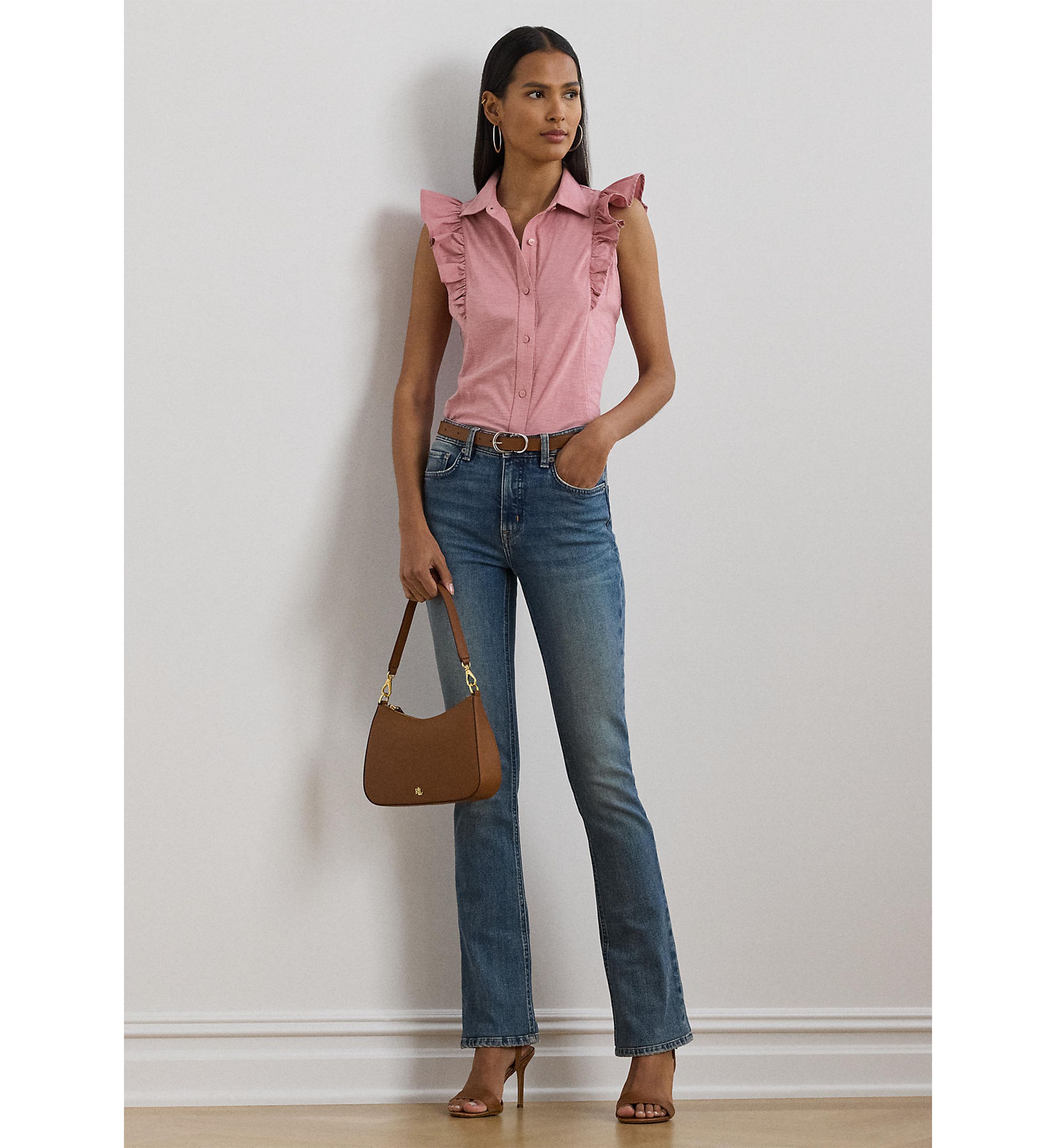 Ruffle Trim Jersey Sleeveless Shirt