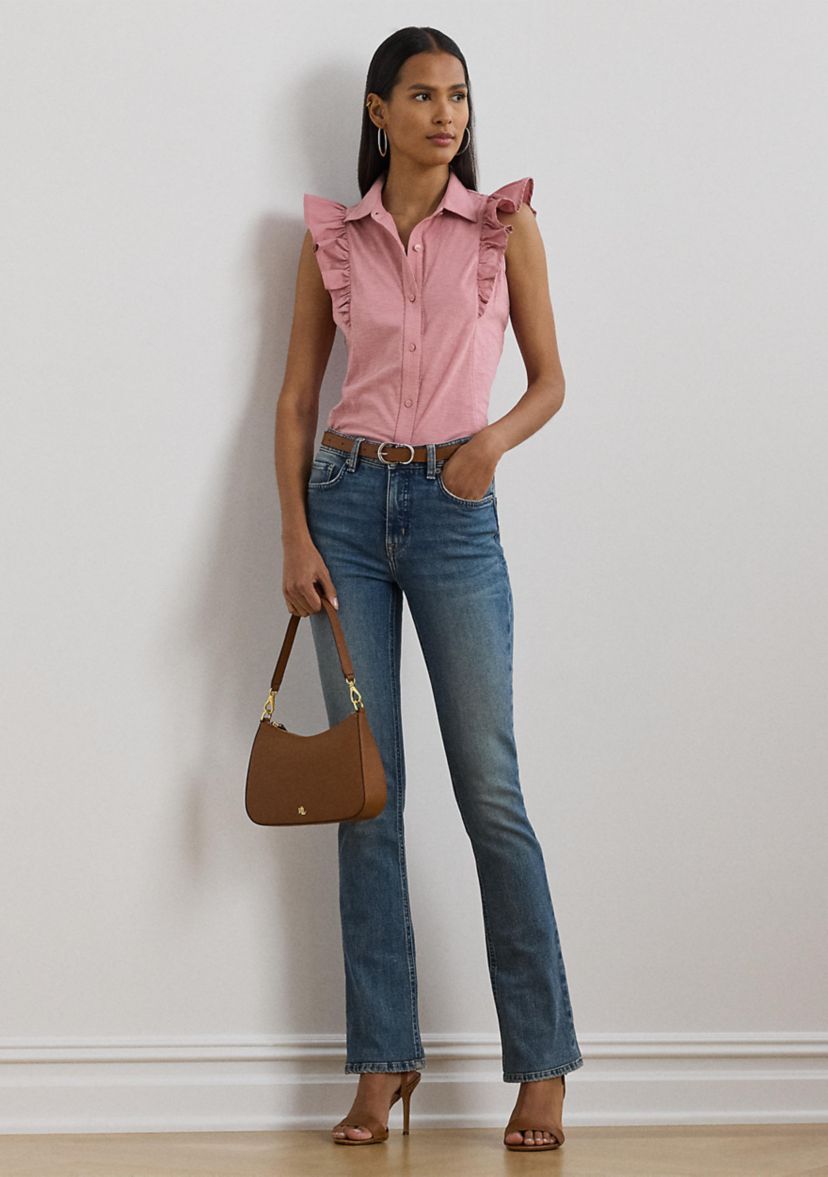 Ruffle Trim Jersey Sleeveless Shirt
