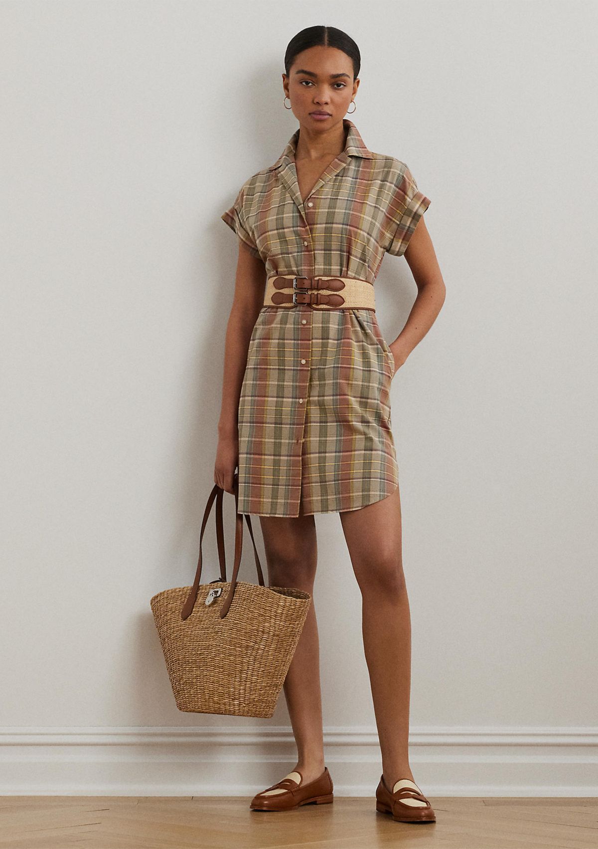 Belted Cotton Madras Shirtdress