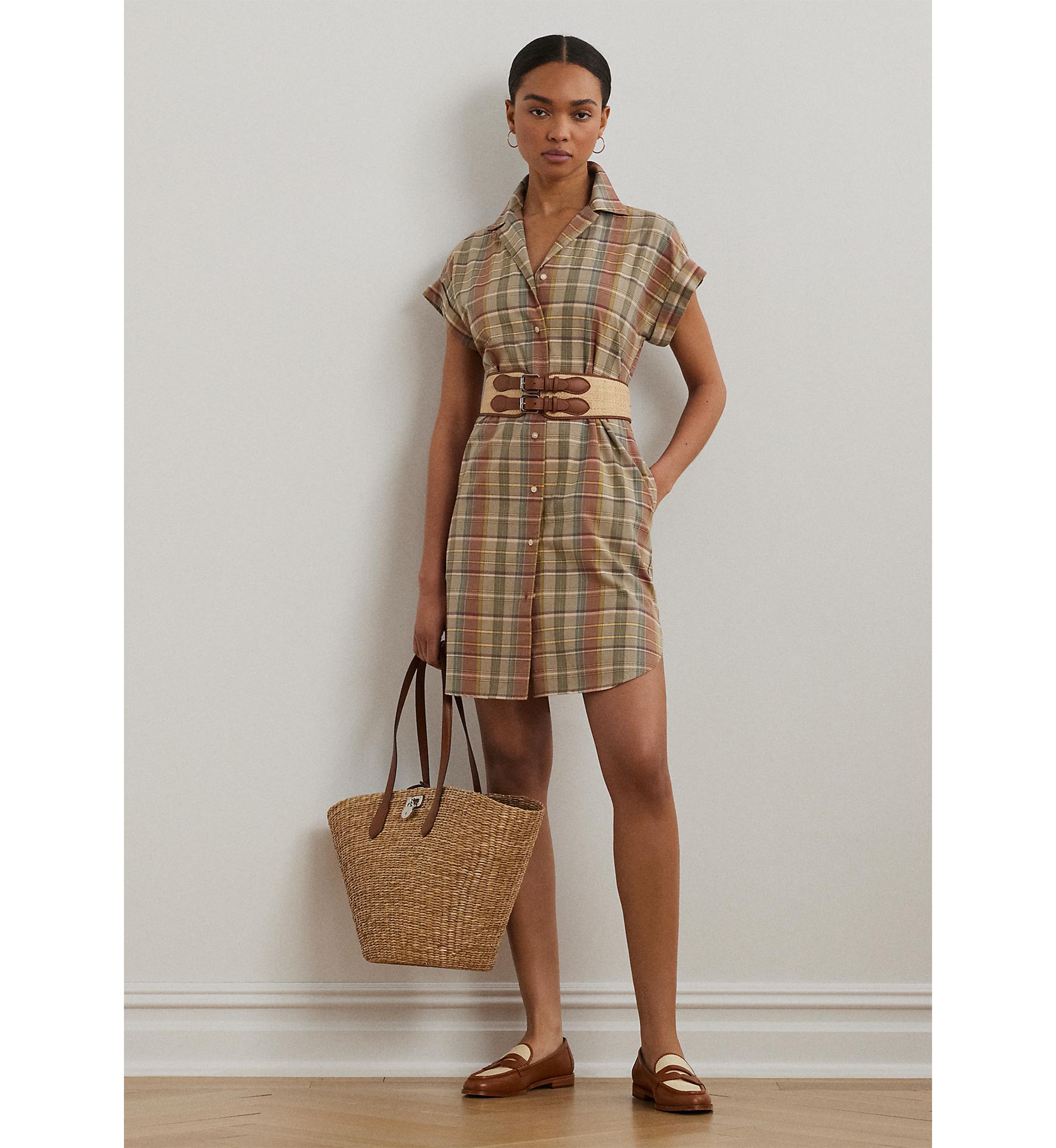 Belted Cotton Madras Shirtdress