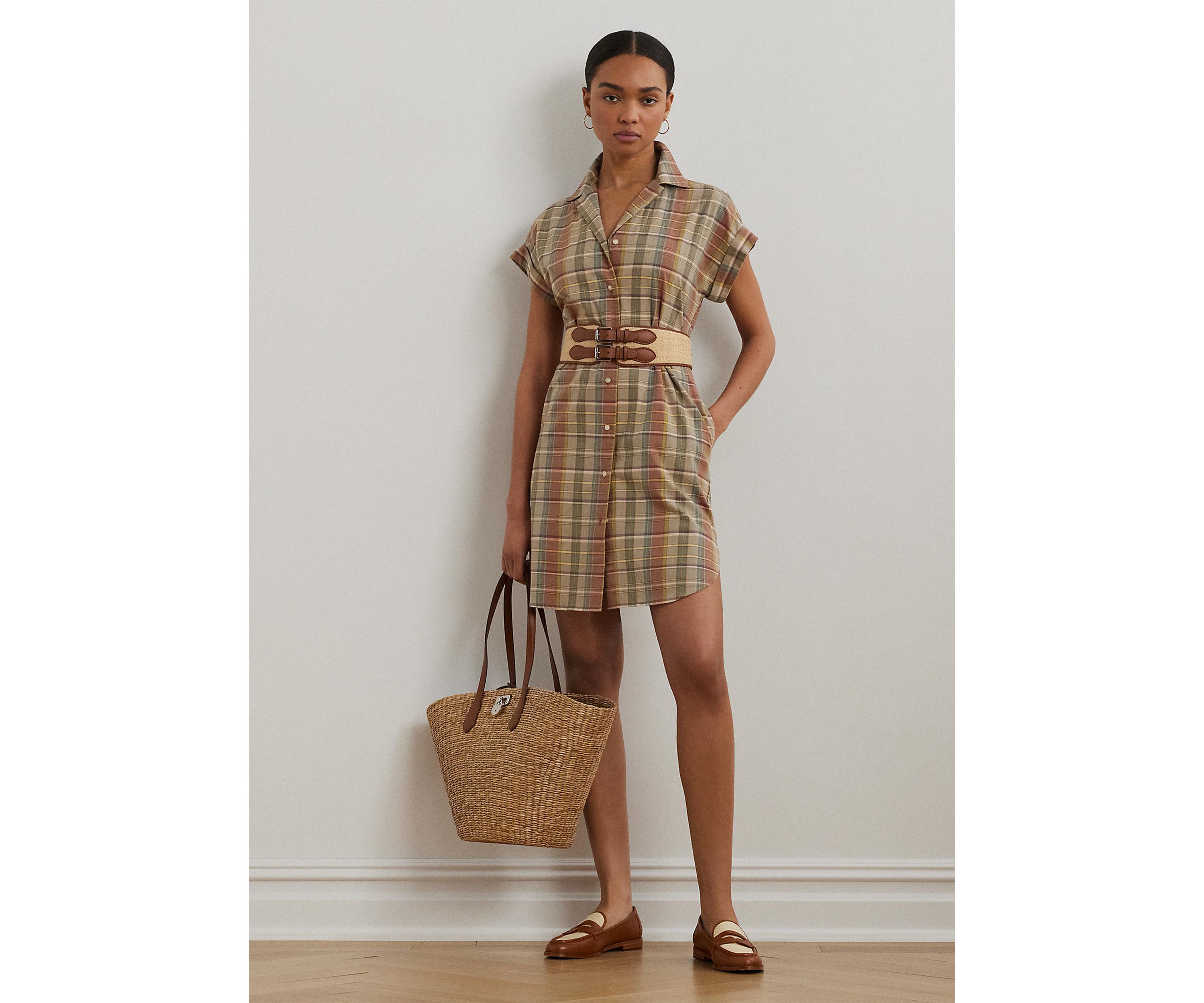 Belted Cotton Madras Shirtdress
