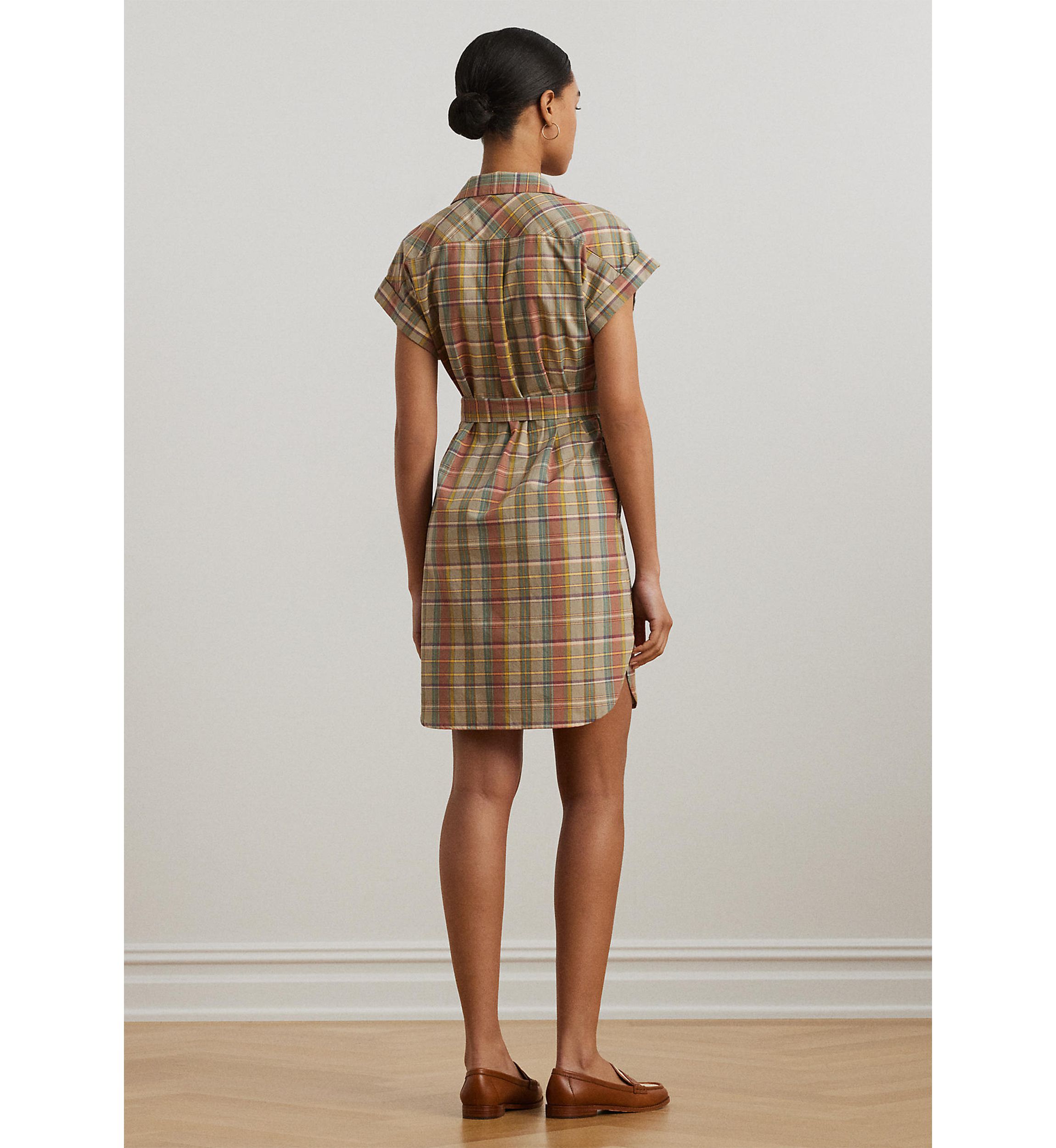 Belted Cotton Madras Shirtdress