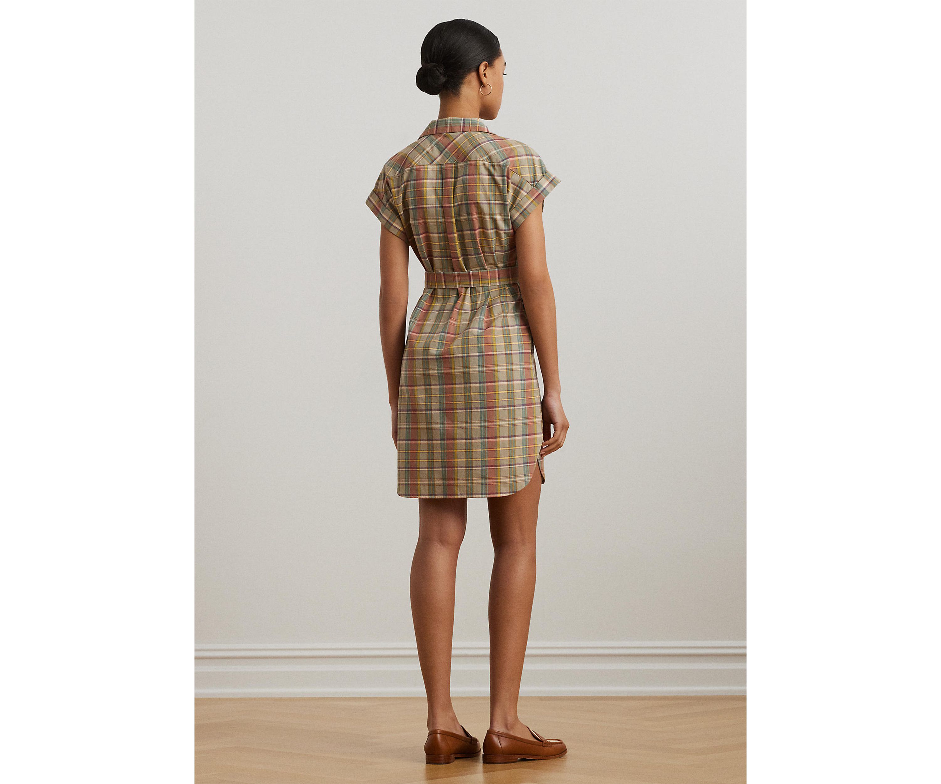 Belted Cotton Madras Shirtdress