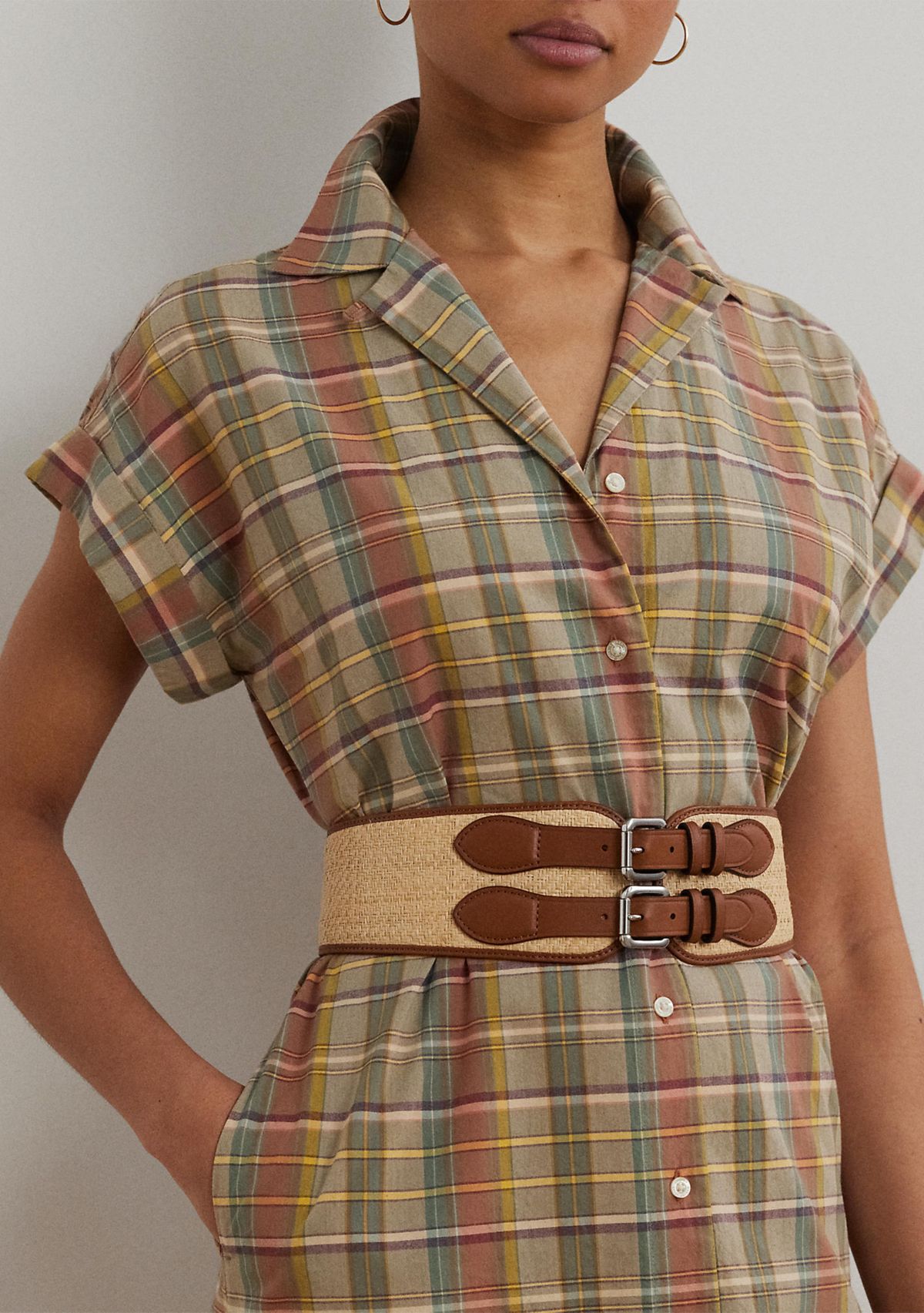 Belted Cotton Madras Shirtdress