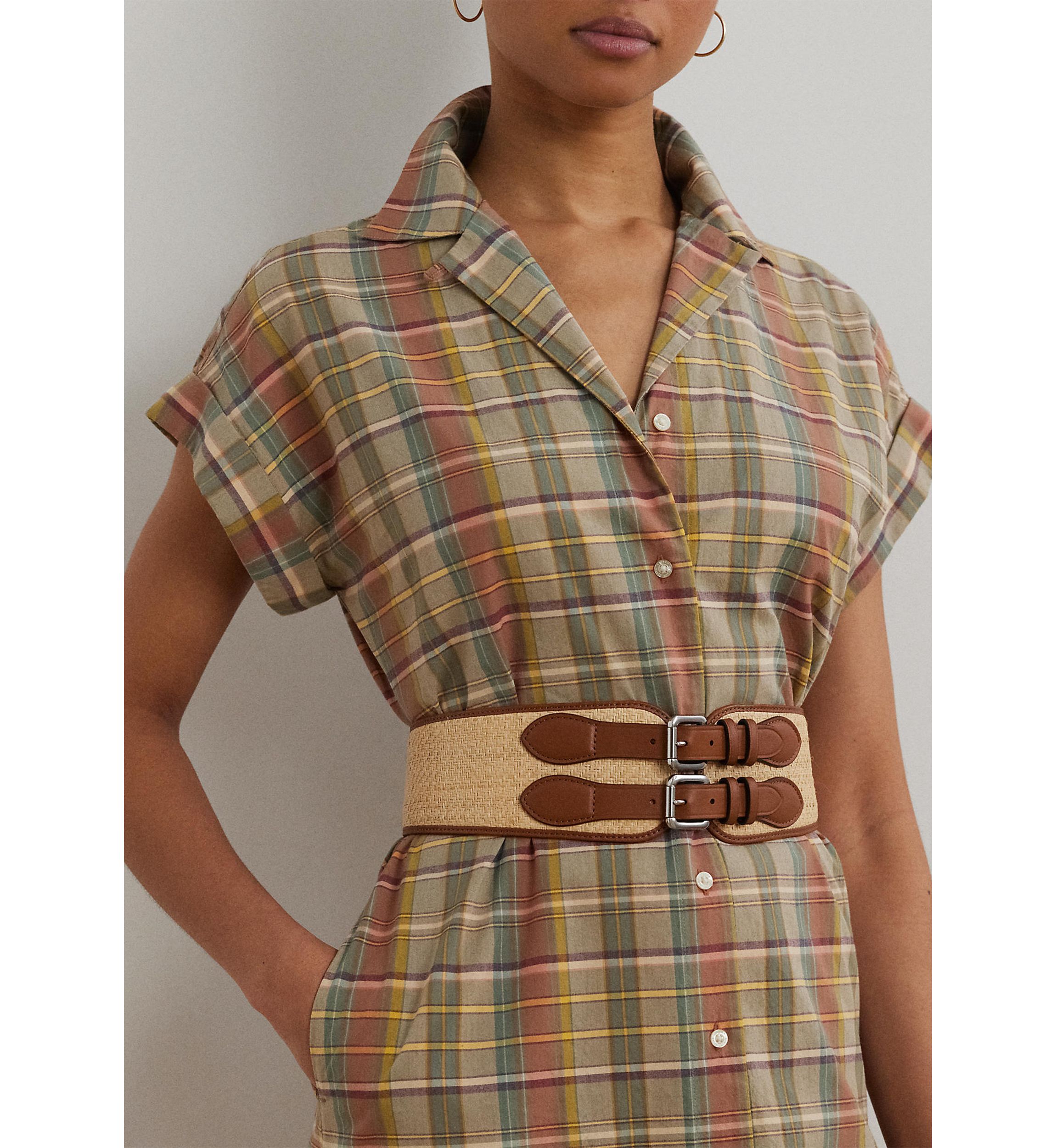 Belted Cotton Madras Shirtdress