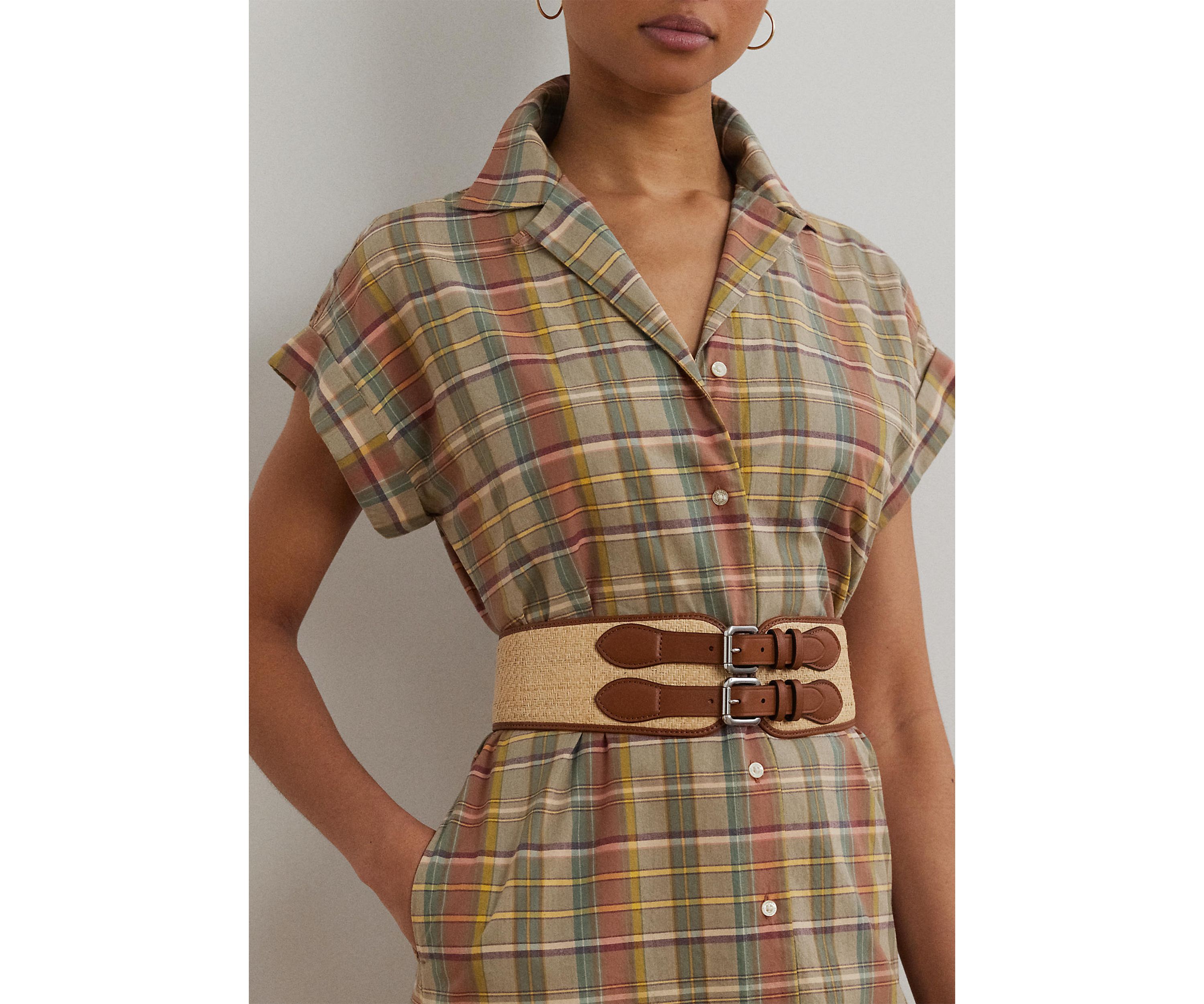 Belted Cotton Madras Shirtdress