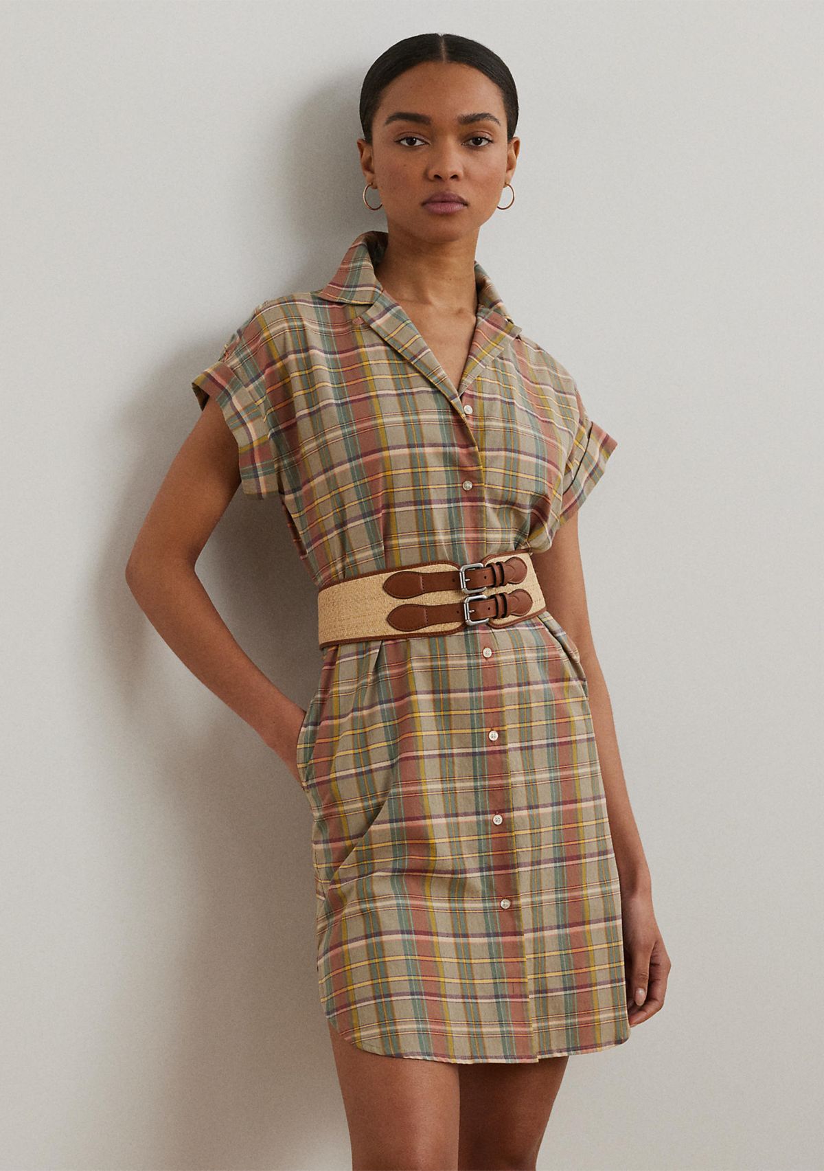 Belted Cotton Madras Shirtdress