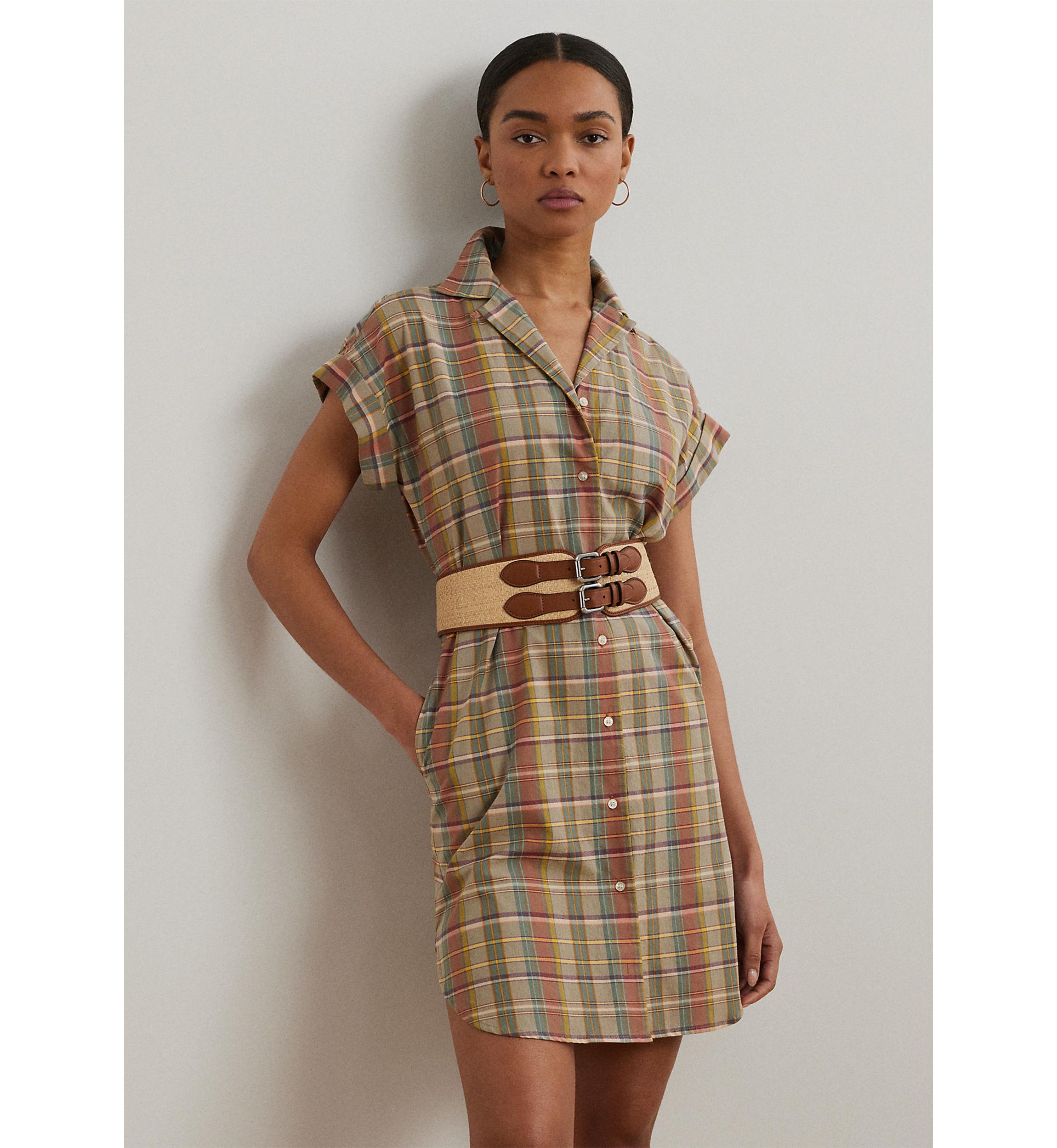Belted Cotton Madras Shirtdress