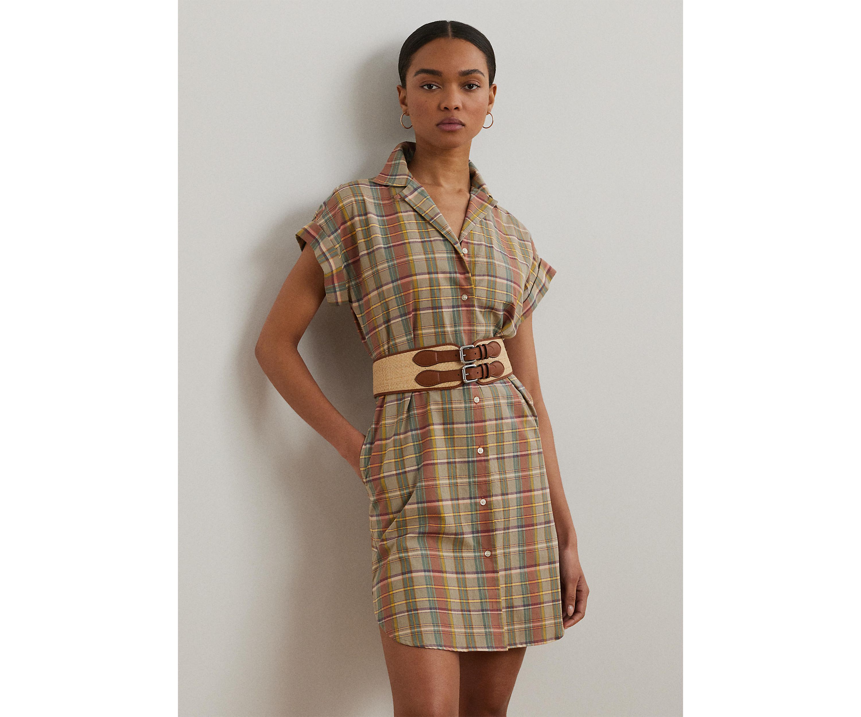 Belted Cotton Madras Shirtdress