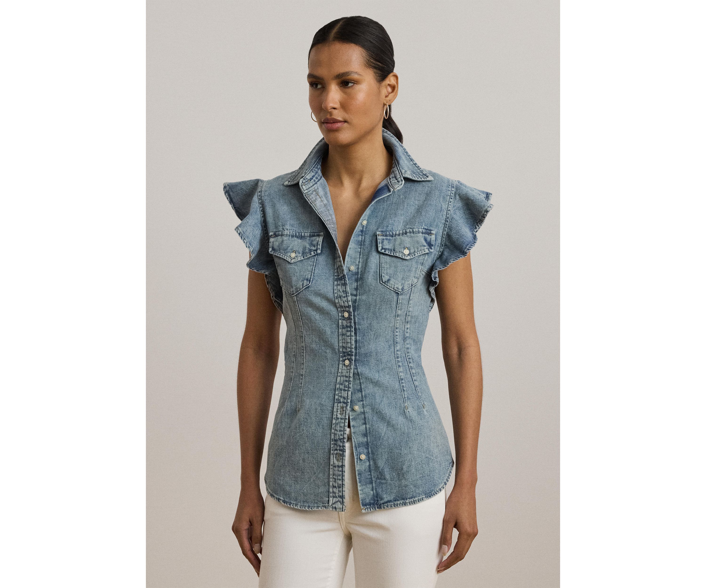 Denim Flutter Sleeve Shirt