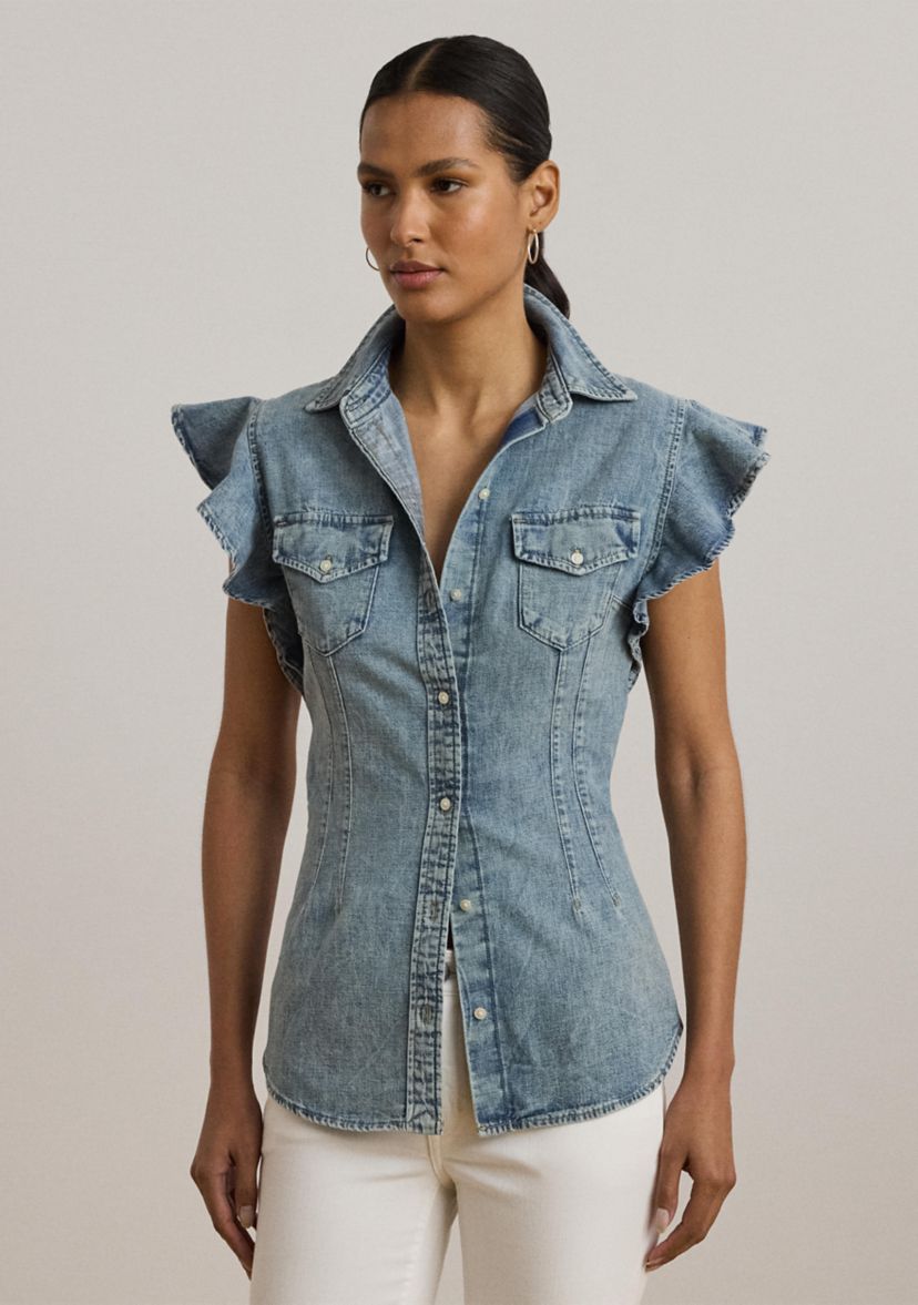 Denim Flutter Sleeve Shirt