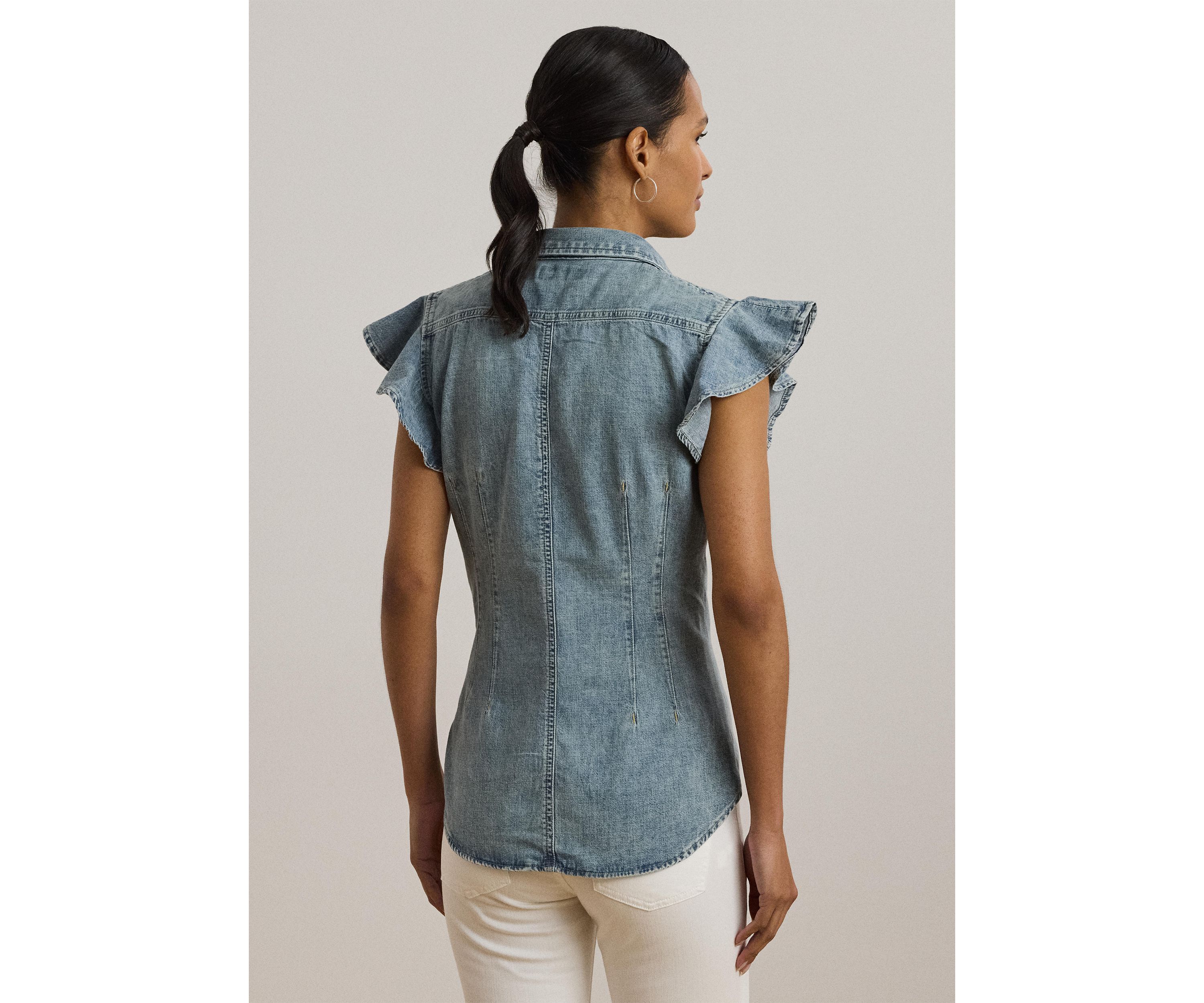 Denim Flutter Sleeve Shirt