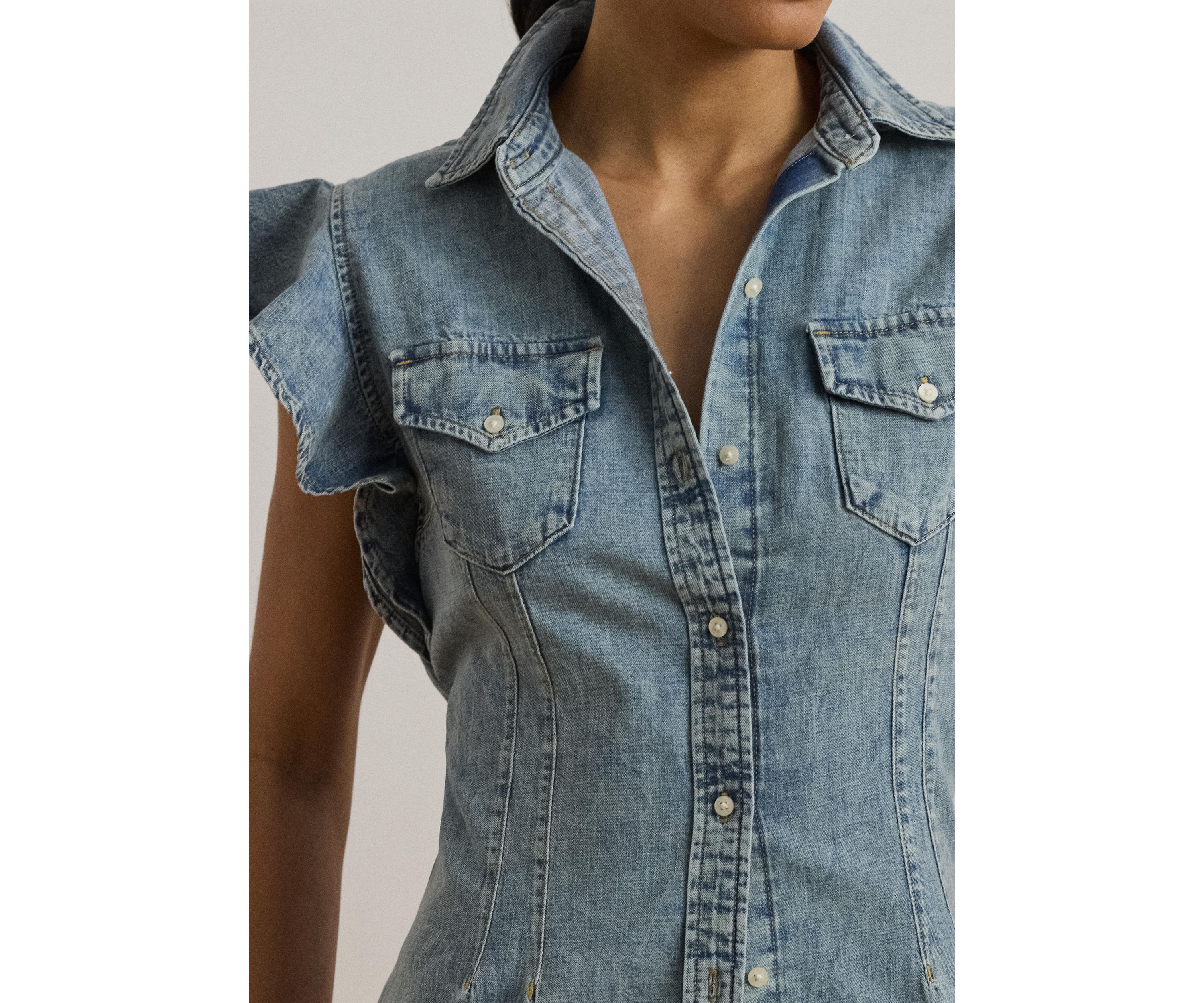 Denim Flutter Sleeve Shirt