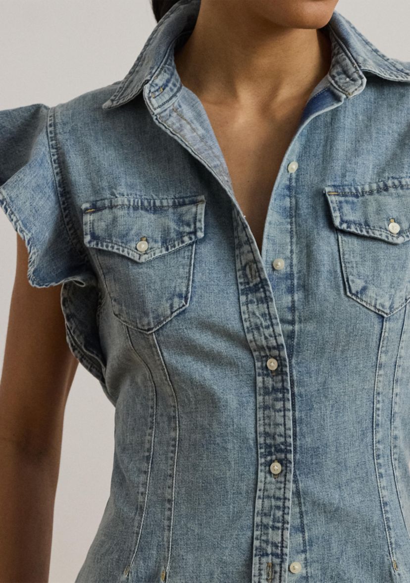Denim Flutter Sleeve Shirt
