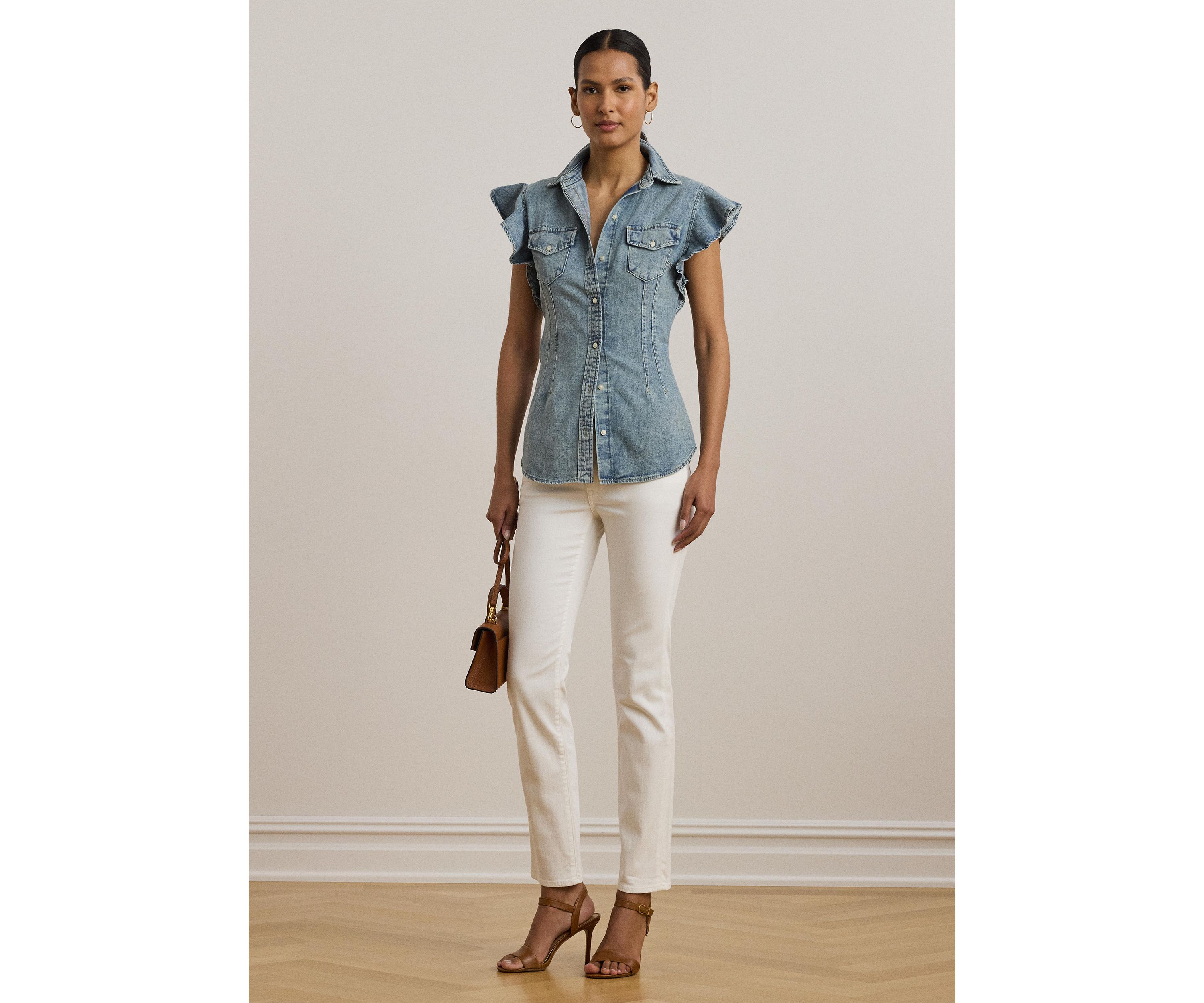 Denim Flutter Sleeve Shirt