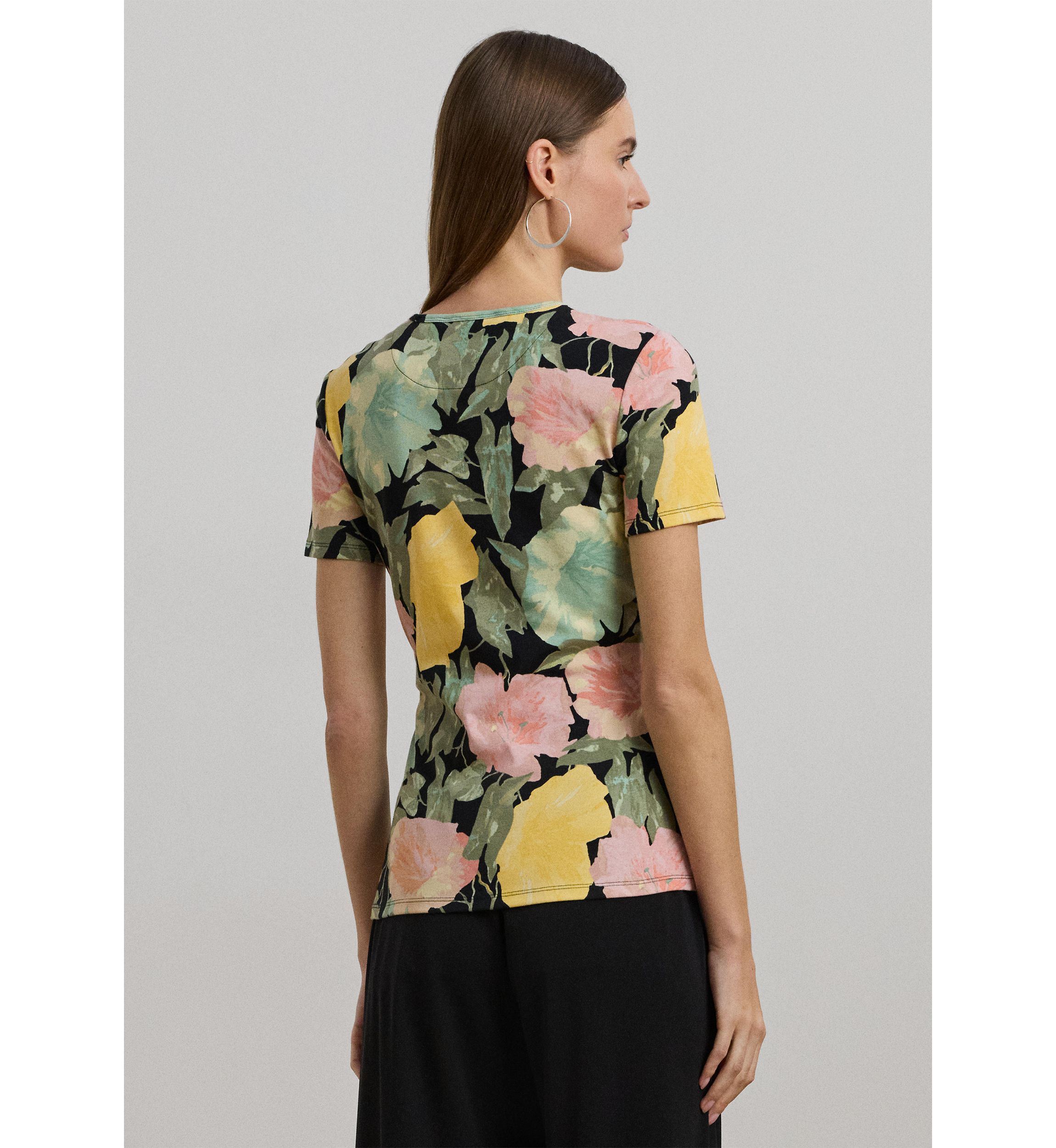 Floral Stretch Cotton Crew Neck T-Shirt