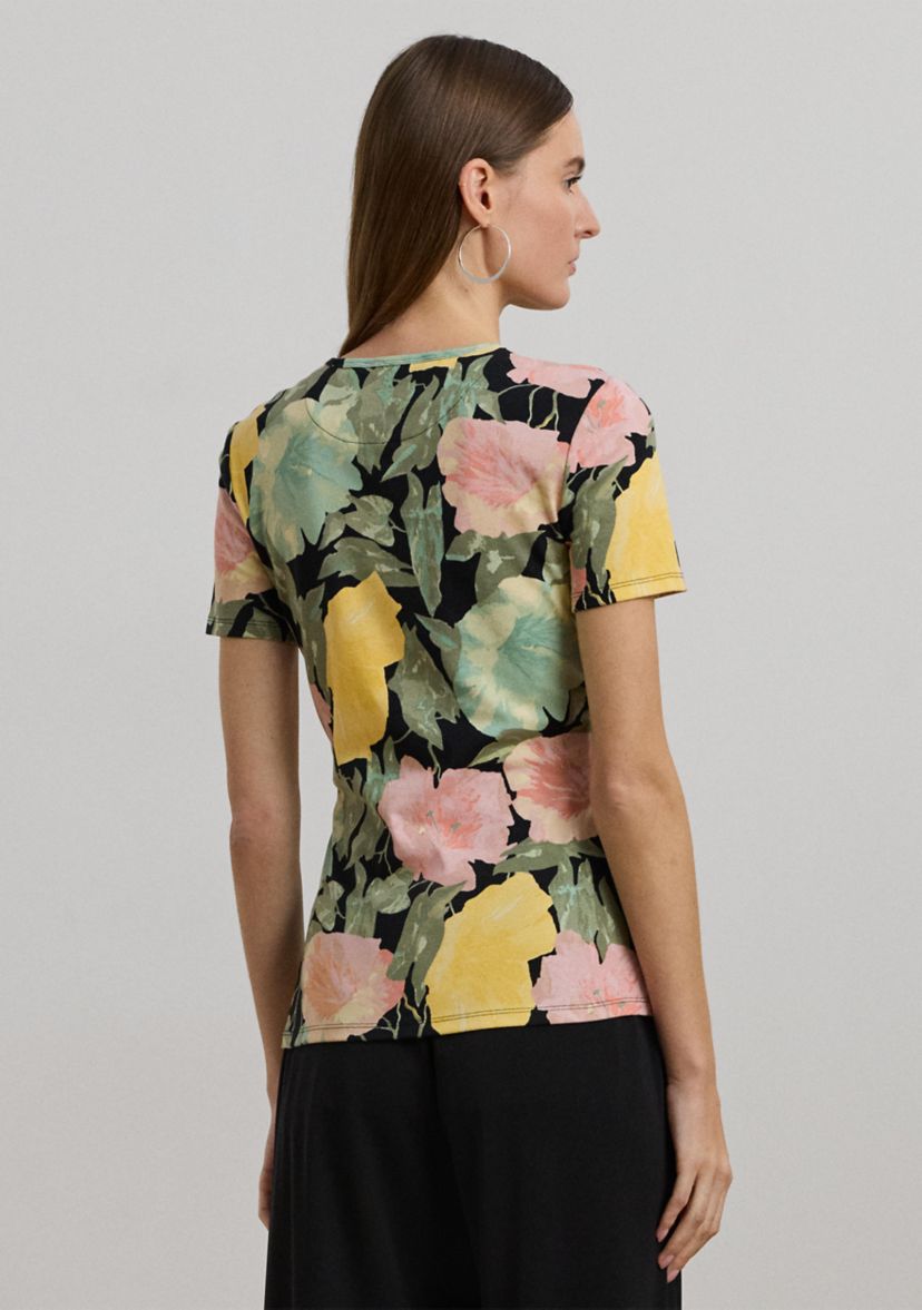 Floral Stretch Cotton Crew Neck T-Shirt