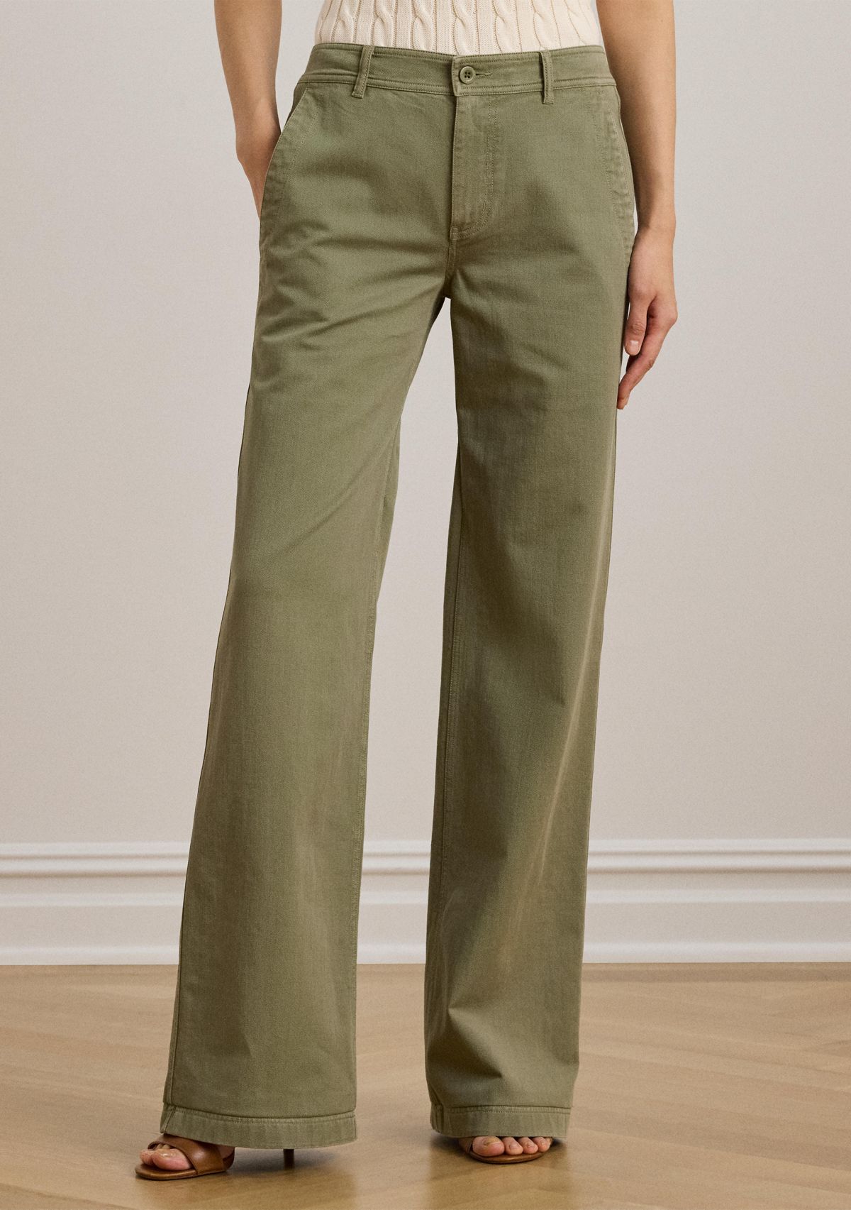Womens Cotton Twill Wide-Leg Pants