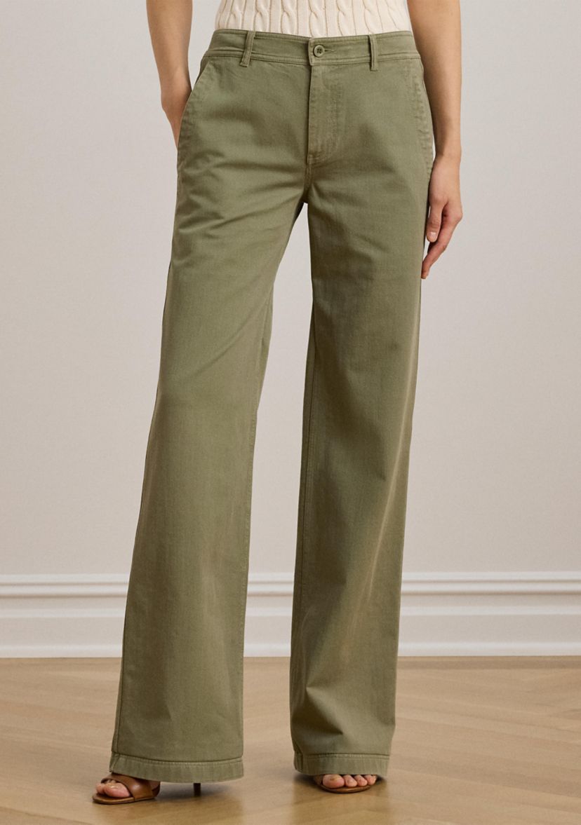 Womens Cotton Twill Wide-Leg Pants