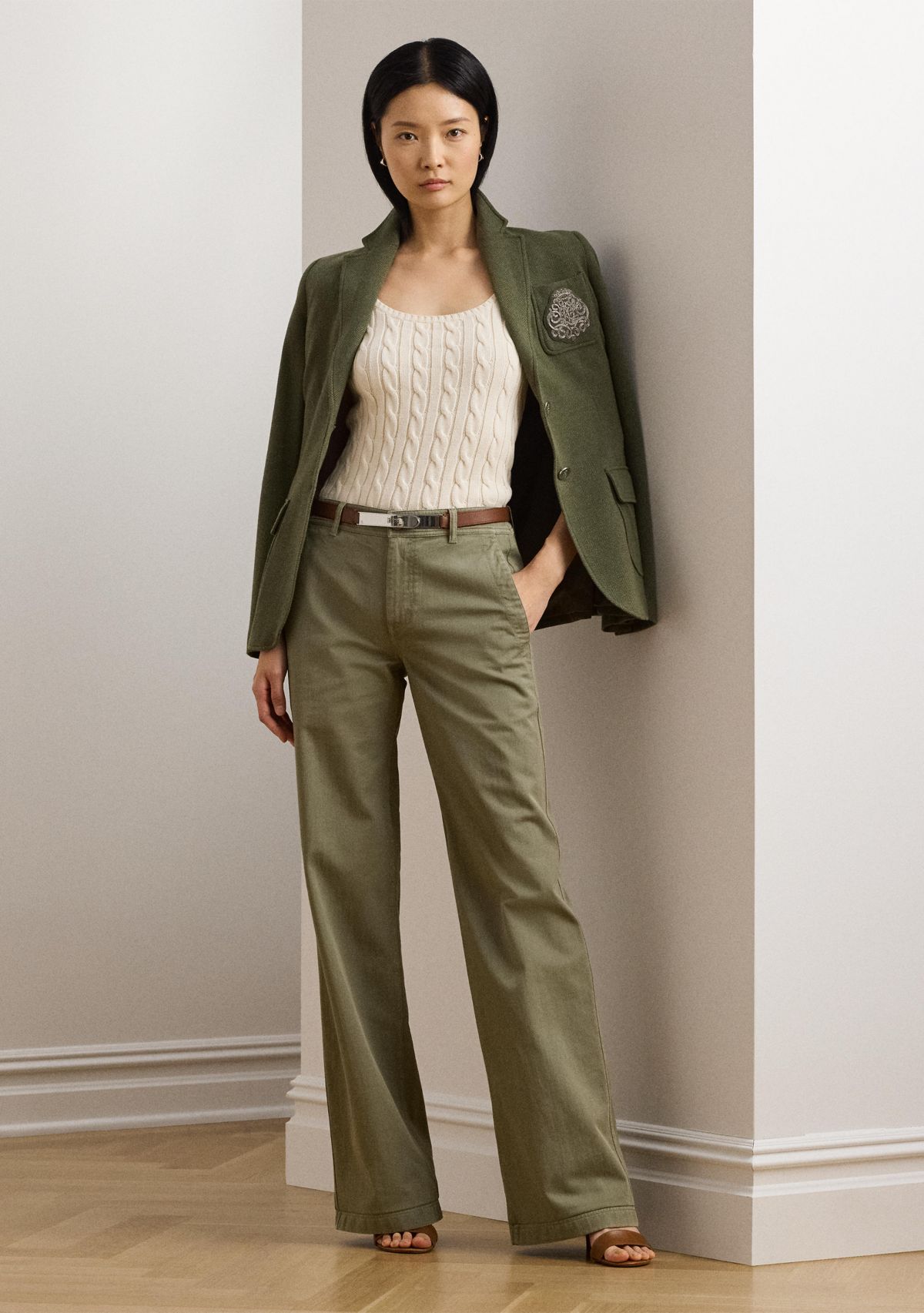 Womens Cotton Twill Wide-Leg Pants