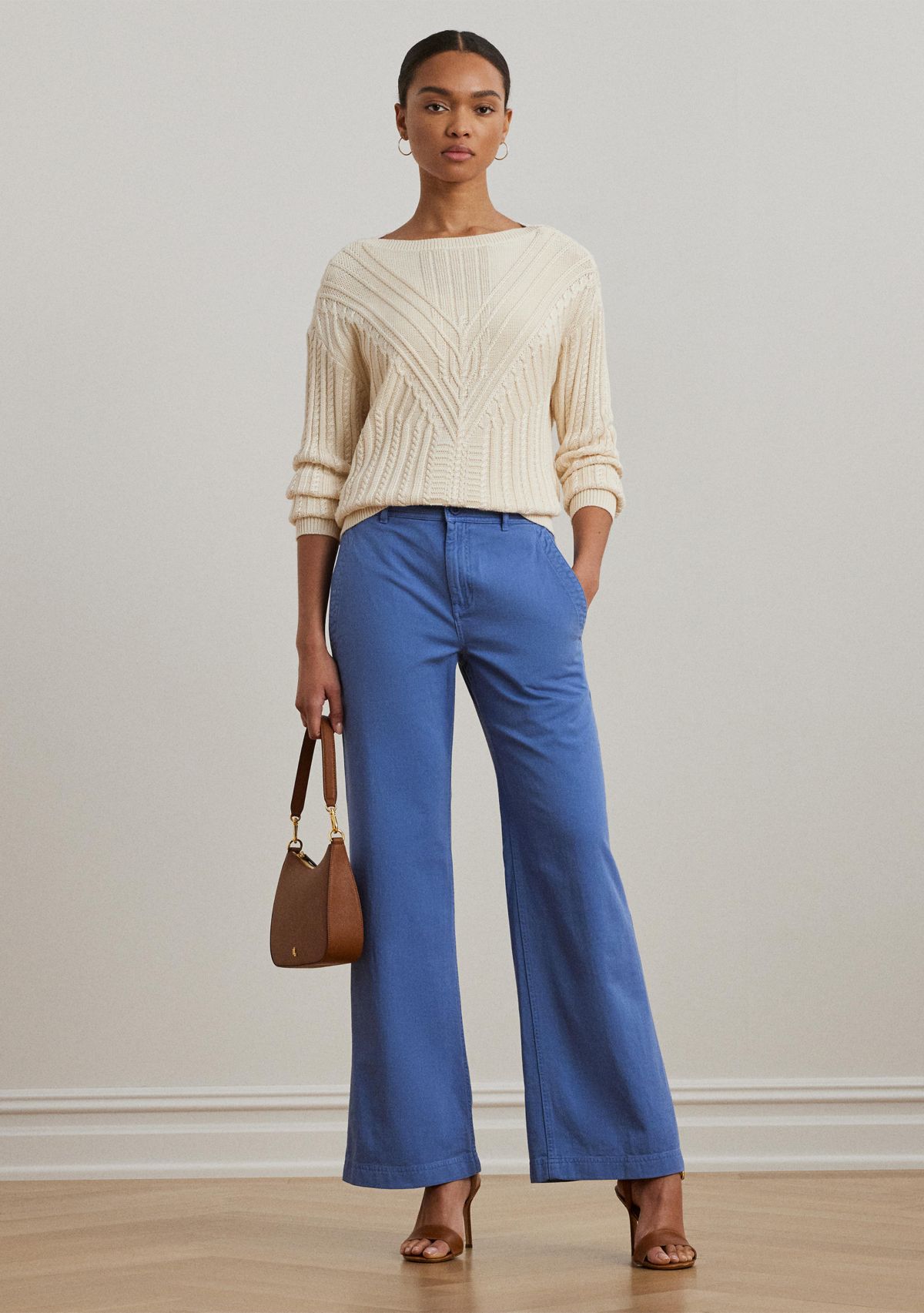 Womens Cotton Twill Wide-Leg Pants