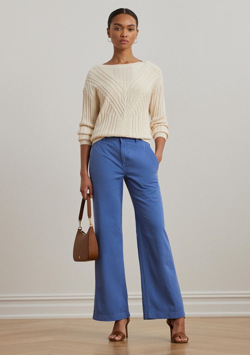 Womens Cotton Twill Wide-Leg Pants