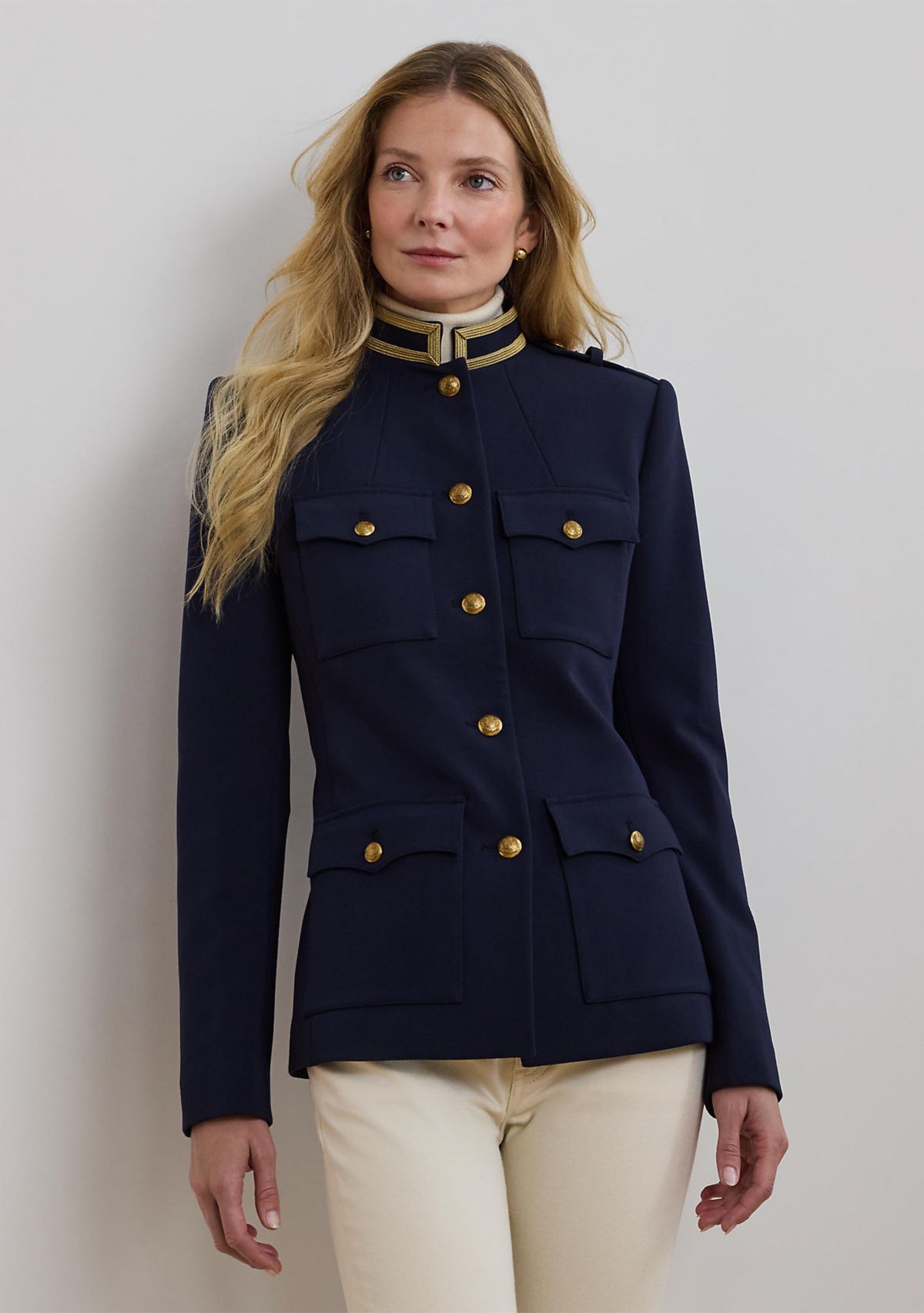 Womens Metallic-Trim Twill Jacket