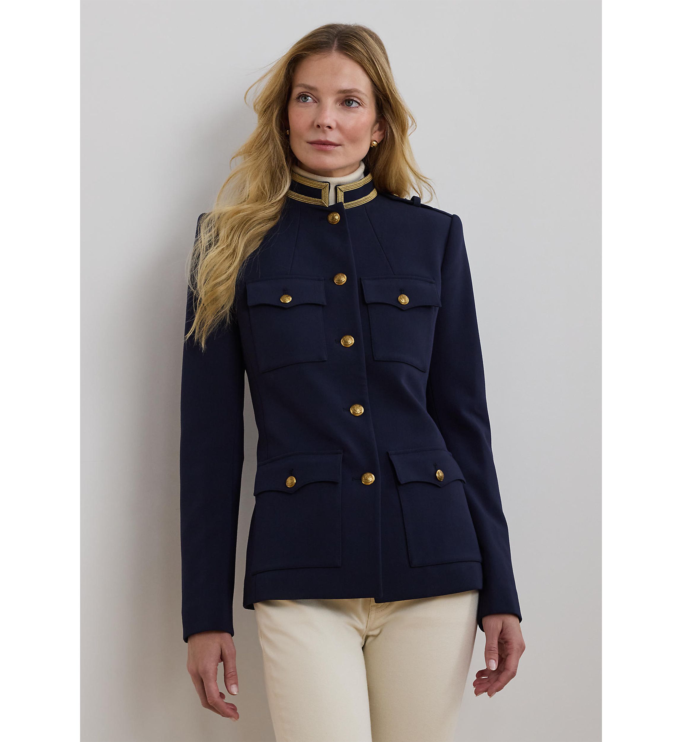 Womens Metallic-Trim Twill Jacket