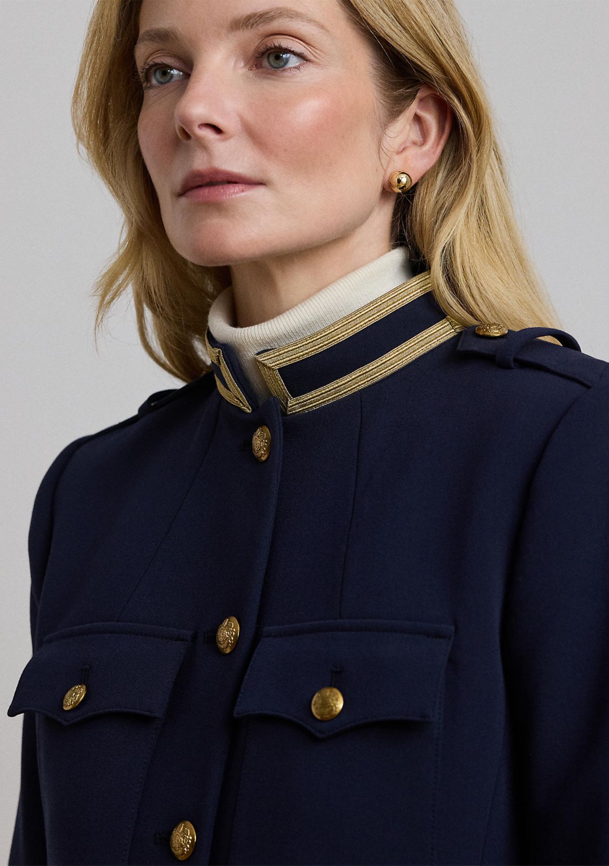 Womens Metallic-Trim Twill Jacket