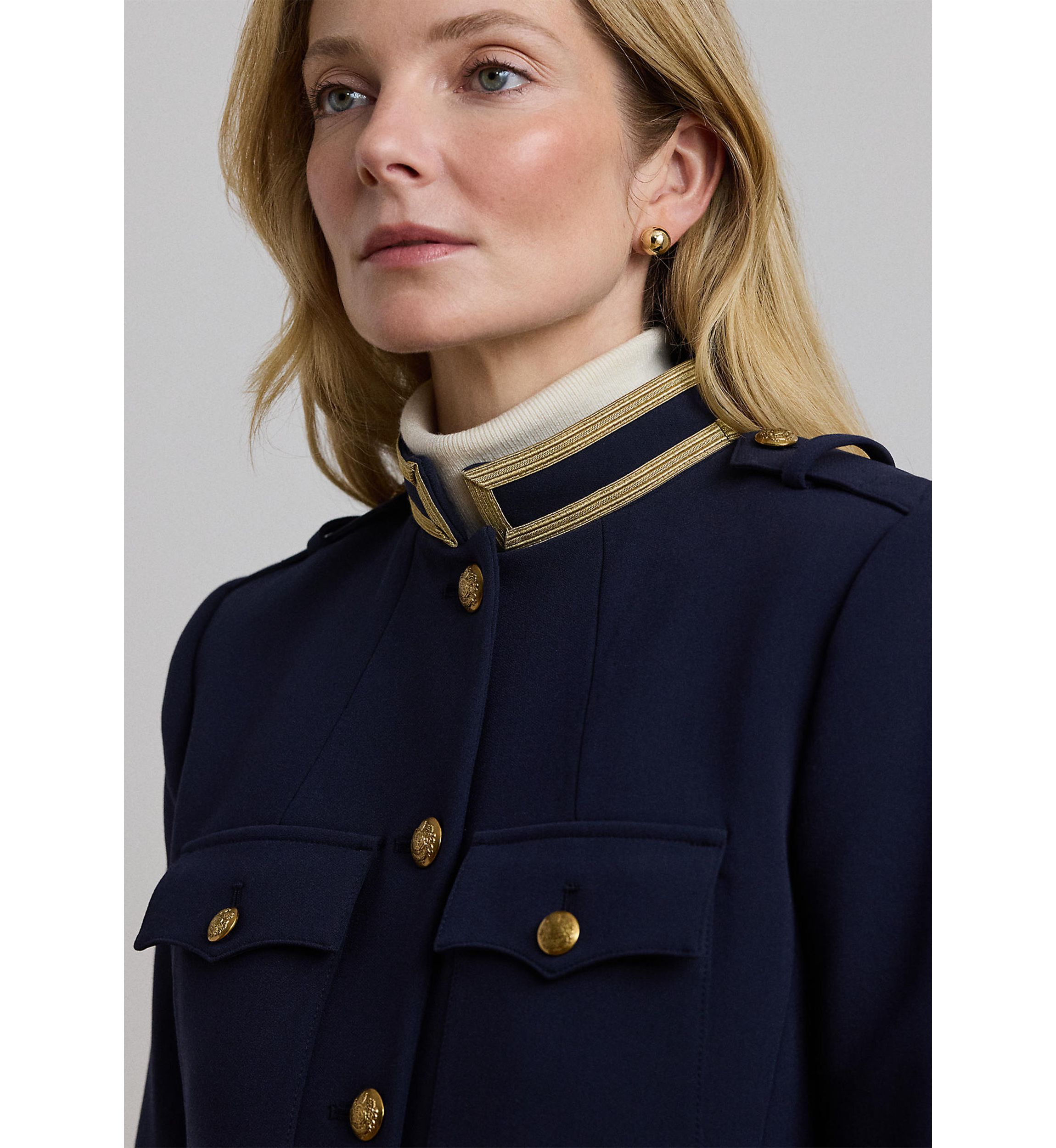 Womens Metallic-Trim Twill Jacket