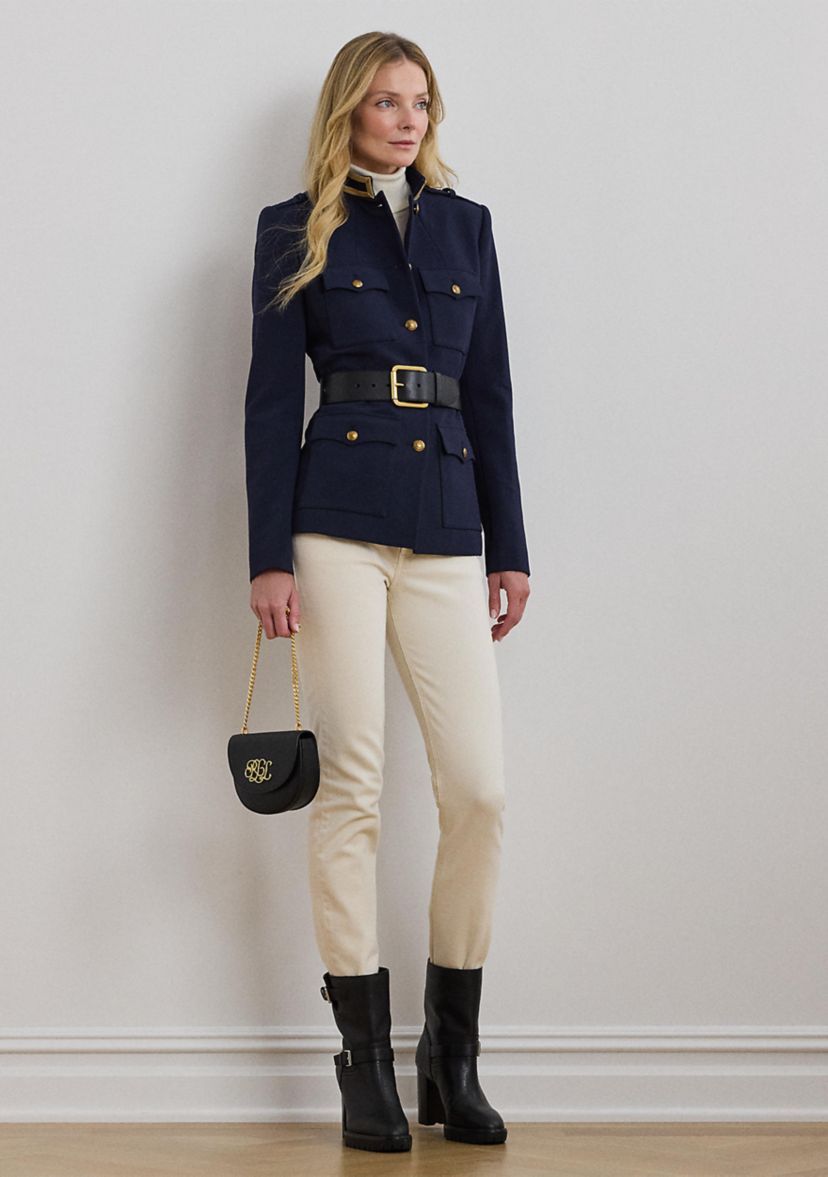 Womens Metallic-Trim Twill Jacket